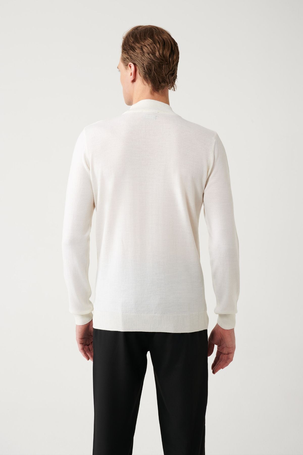 Men's Ecru Half Fisherman Neck Wool Mixed Knitwear Sweater B005015