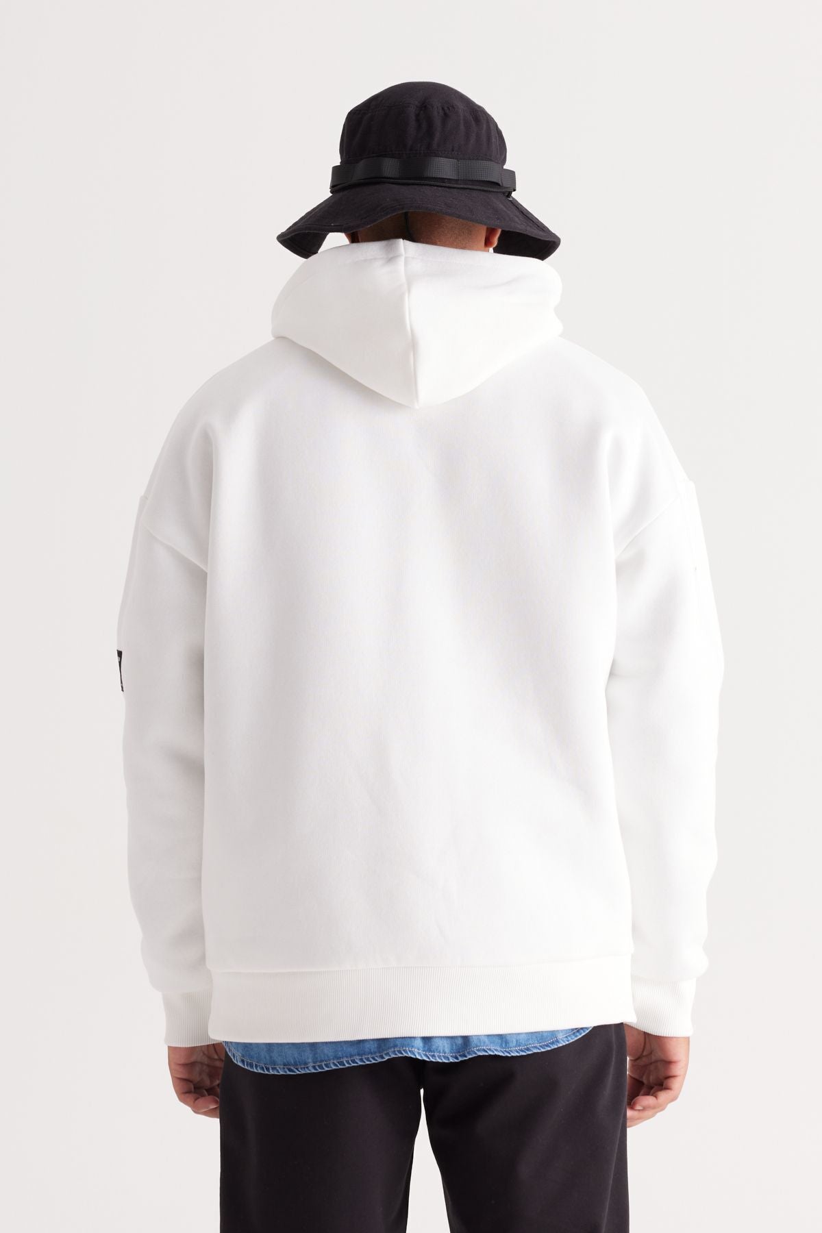 Men's White Oversizle Fit Plenty Cut Hooded 3 -IP Cotton Sweatshirt