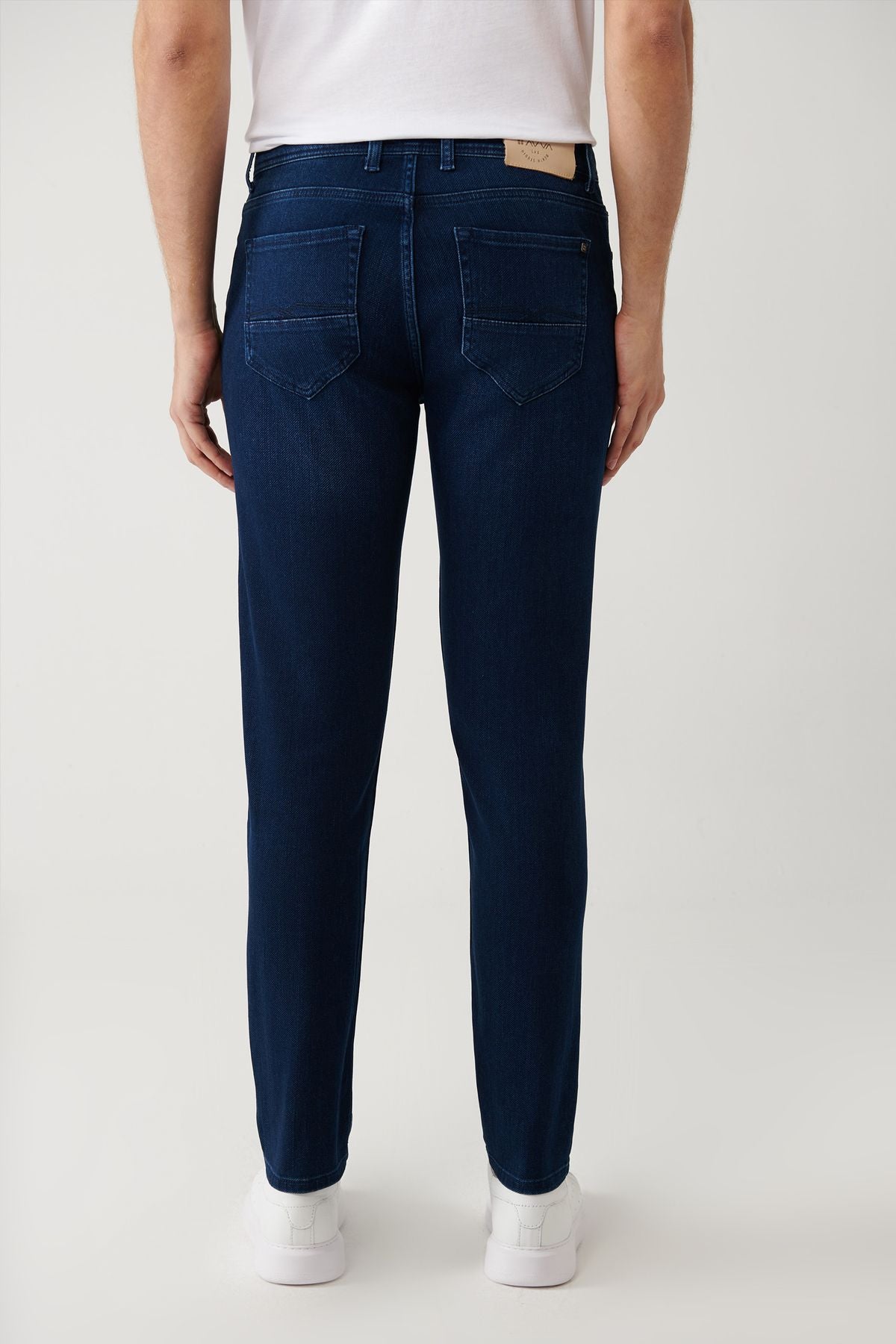 Men's navy blue tubing washing flexible jean pants B003525