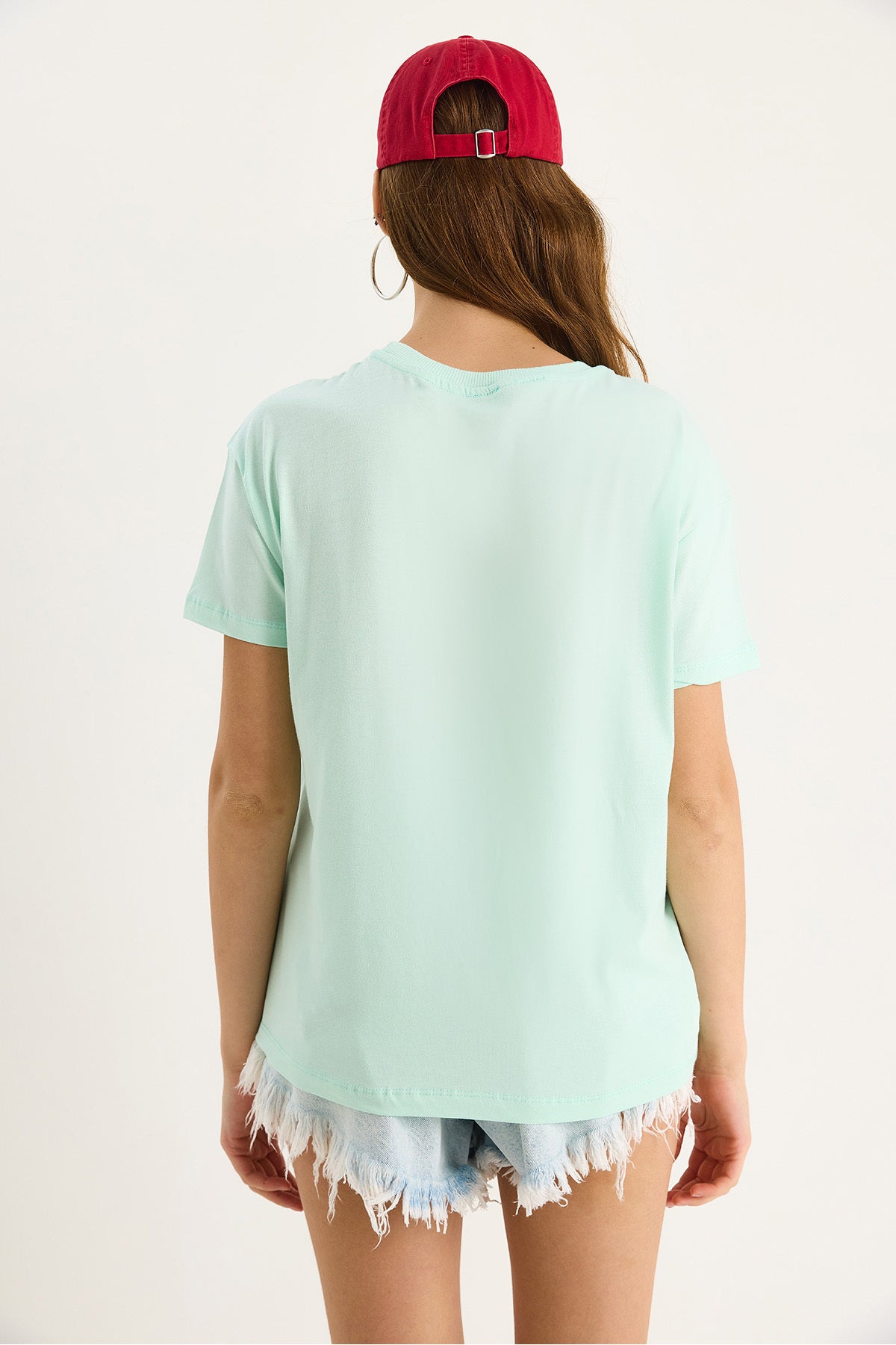 Women's Cotton Short Sleeve Crew Neck Heart Embroidered T-Shirt 60602028