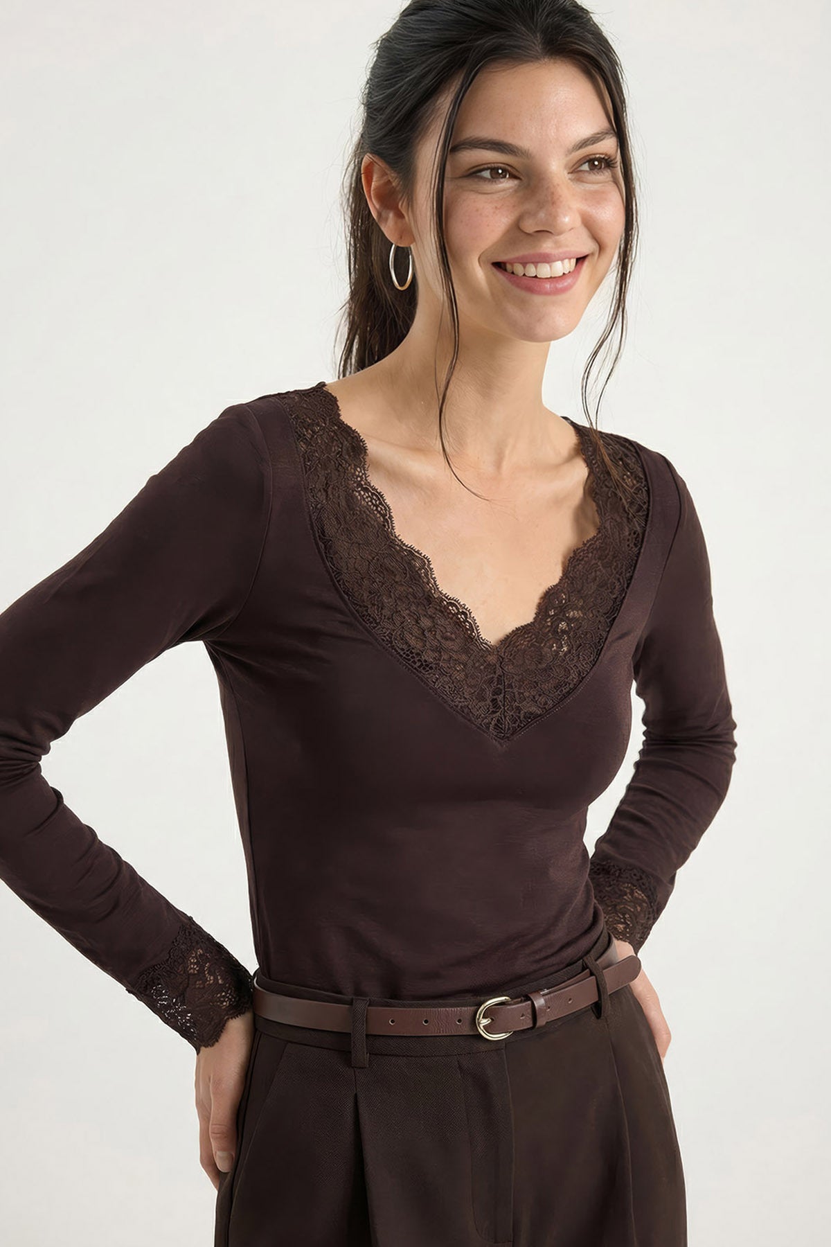 Women's V-Neck Lace Viscose Blouse 1041 60283944