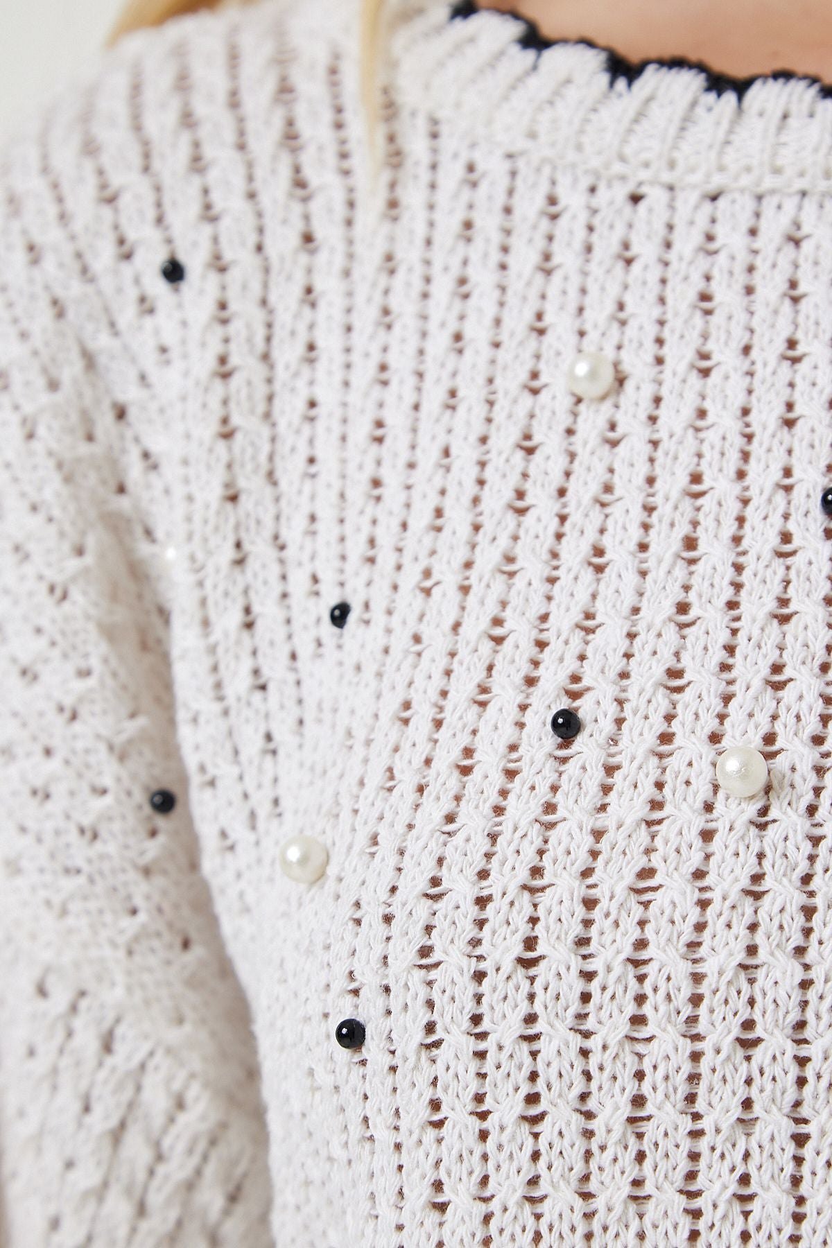 Women's Cream Gospel Offer Mevsimli Crop Knitwear sweater MC00256