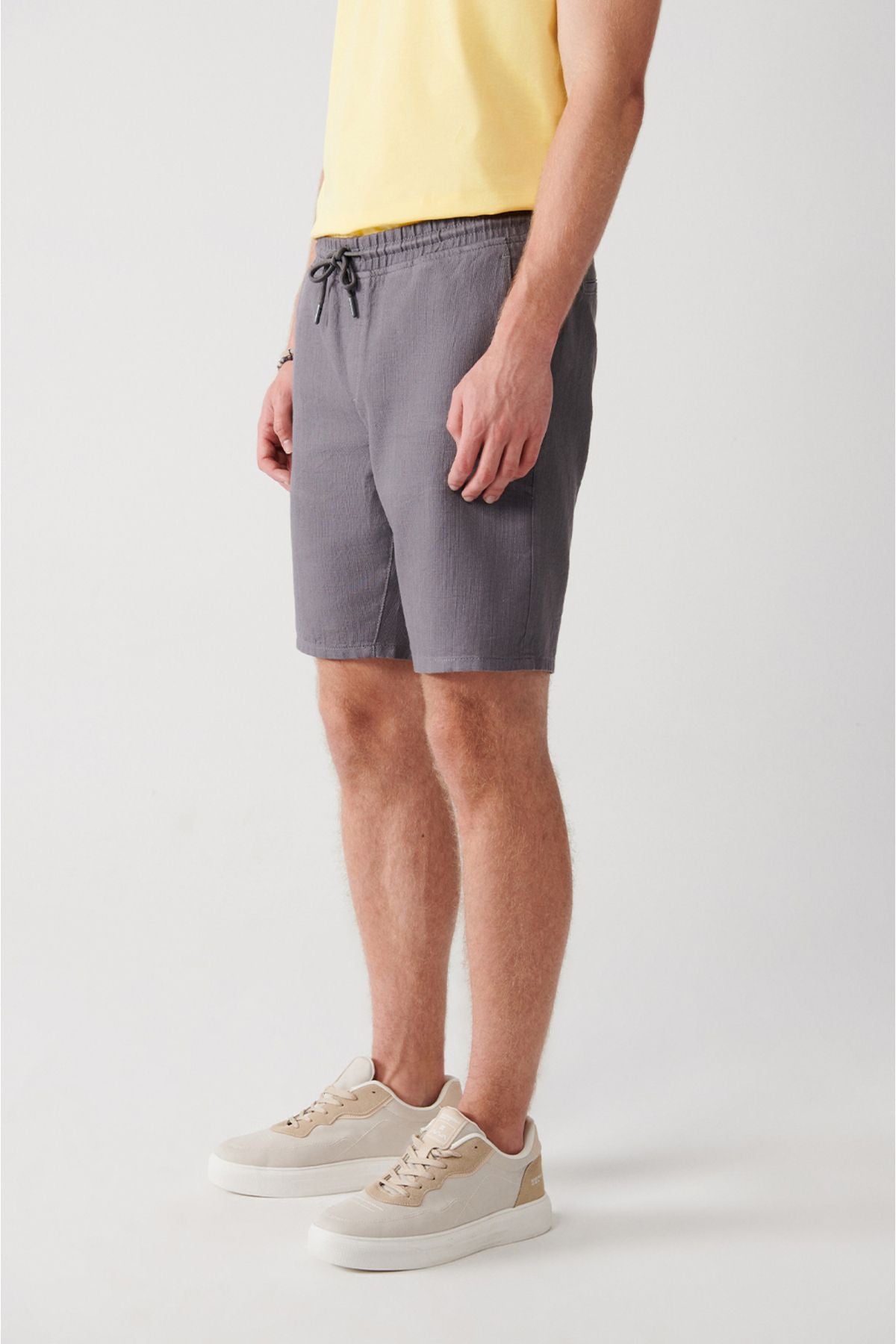 Men's anthracite 100 %cotton side pocket with waist tire -linen texture E003603