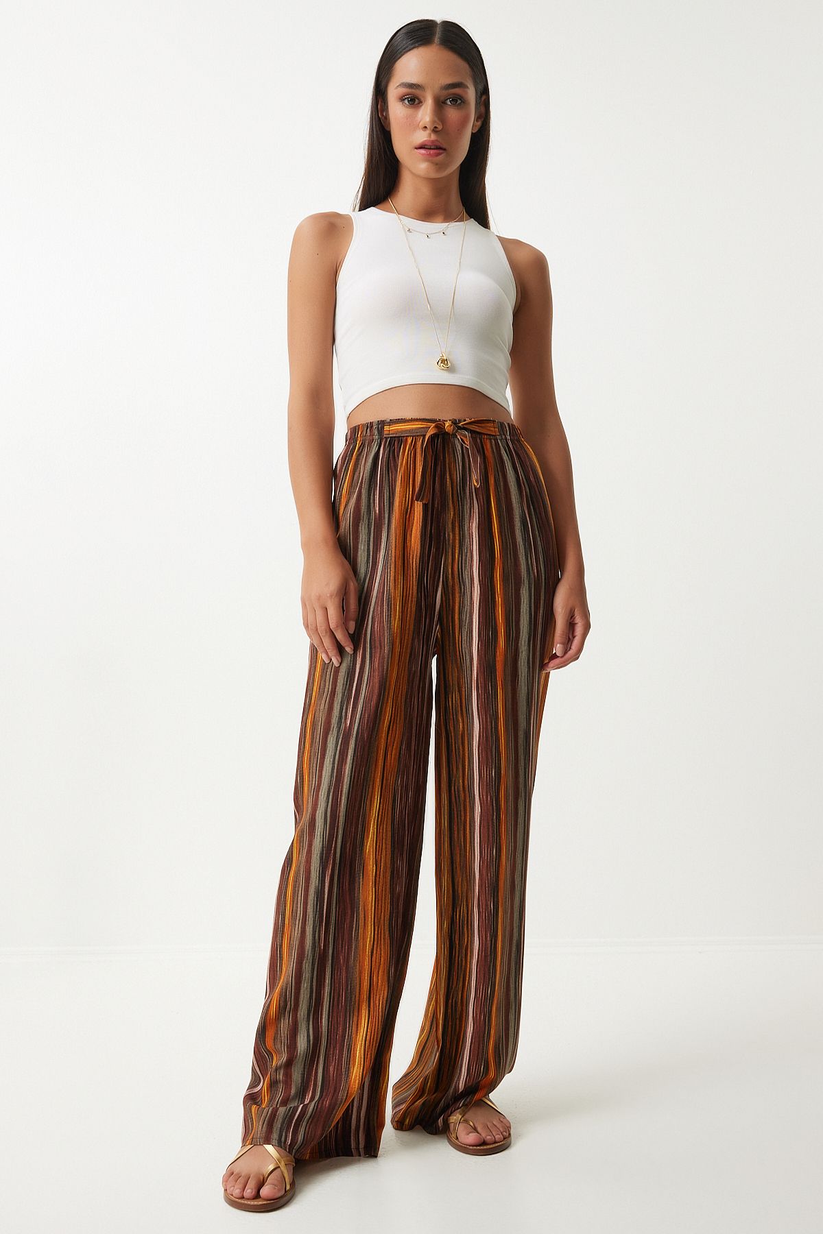 Female Brown Patterned Viscose Palazzo Pants EN00606