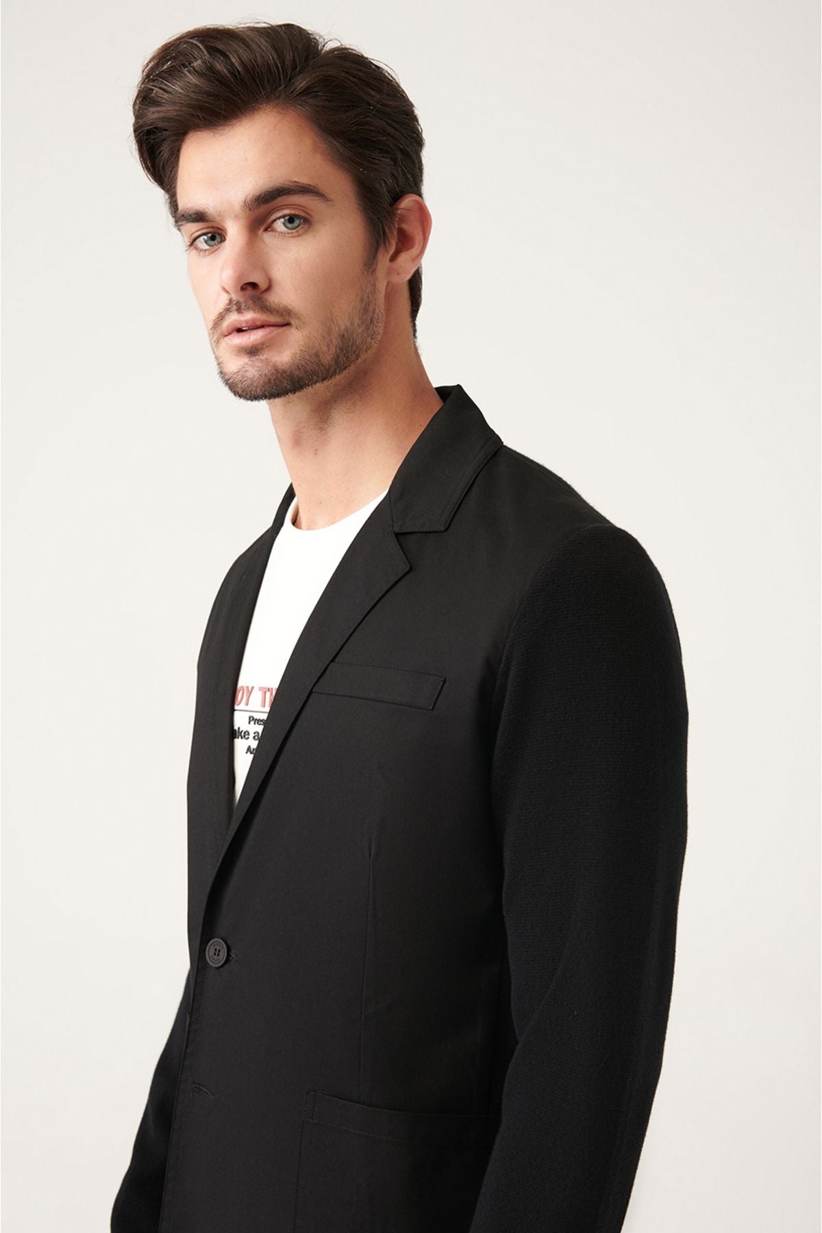 Men's Black Mono Yaka Primary Triko Detailed Jacket A31y4001