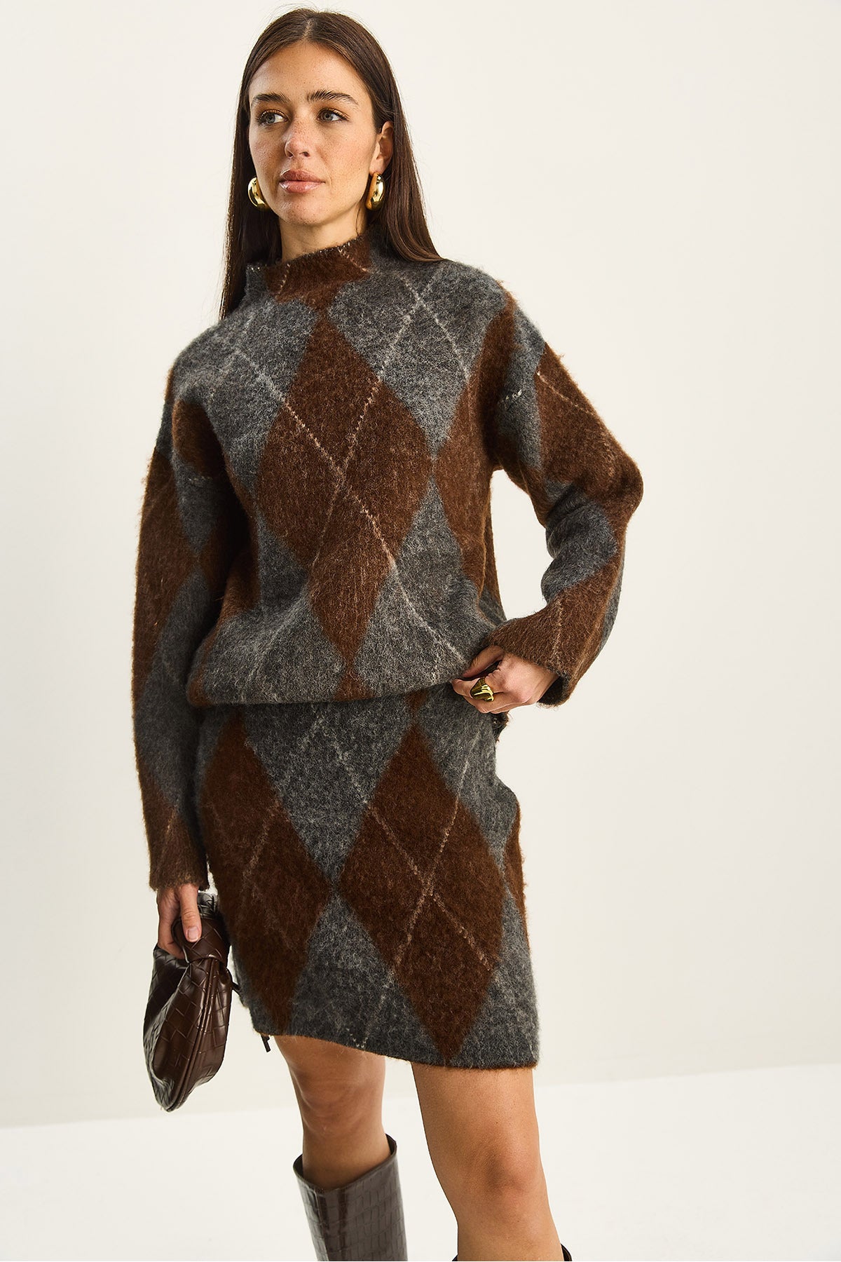 Women's Checkered Patterned Top-Bottom Set 20251083