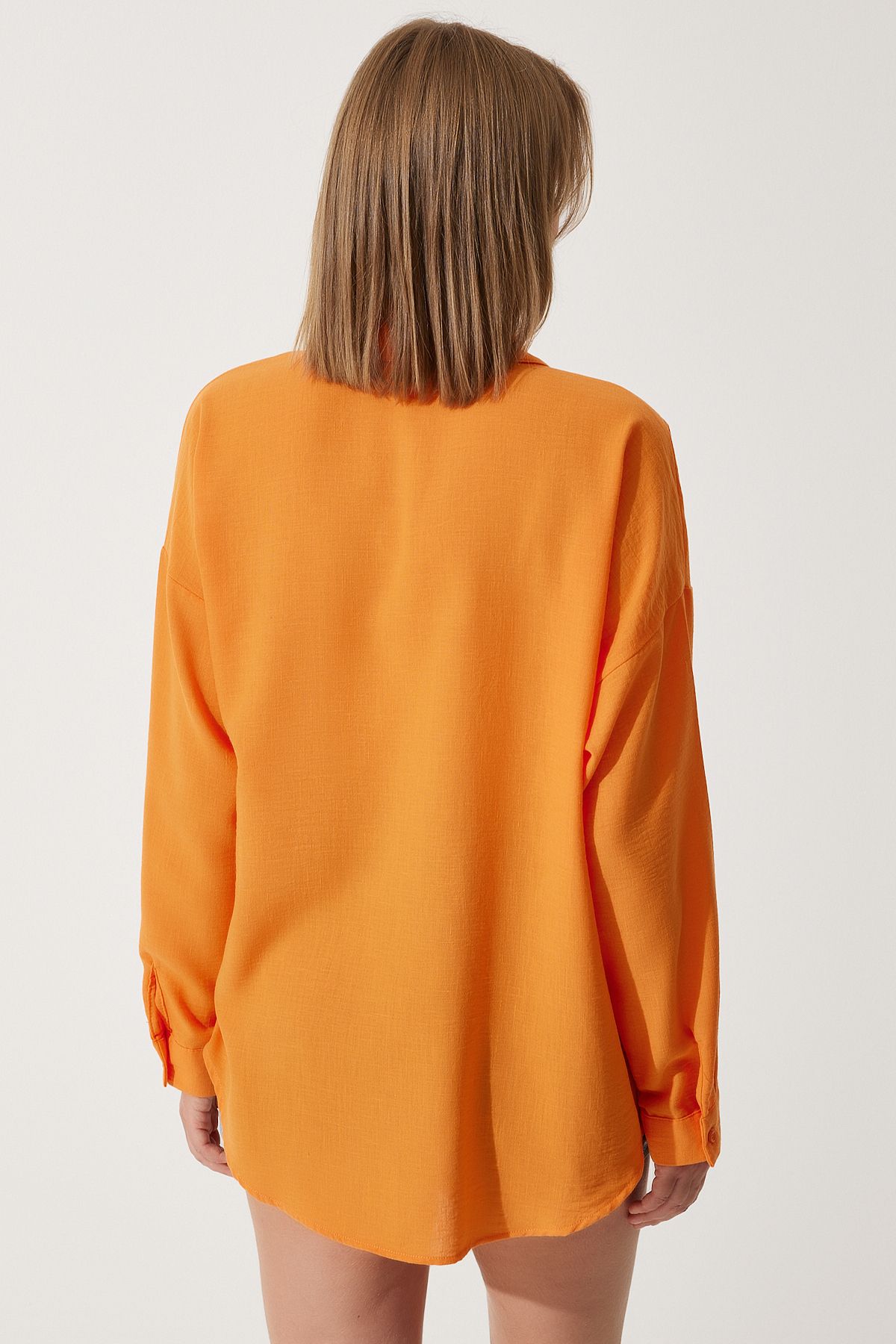 Woman Oranj Oversizle Linen Ayrobin Shirt DD01222