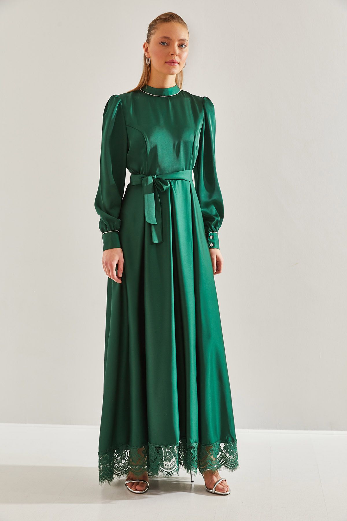 Women's Skirt Lace Side and Handle Satin Hijab Dress 60191005