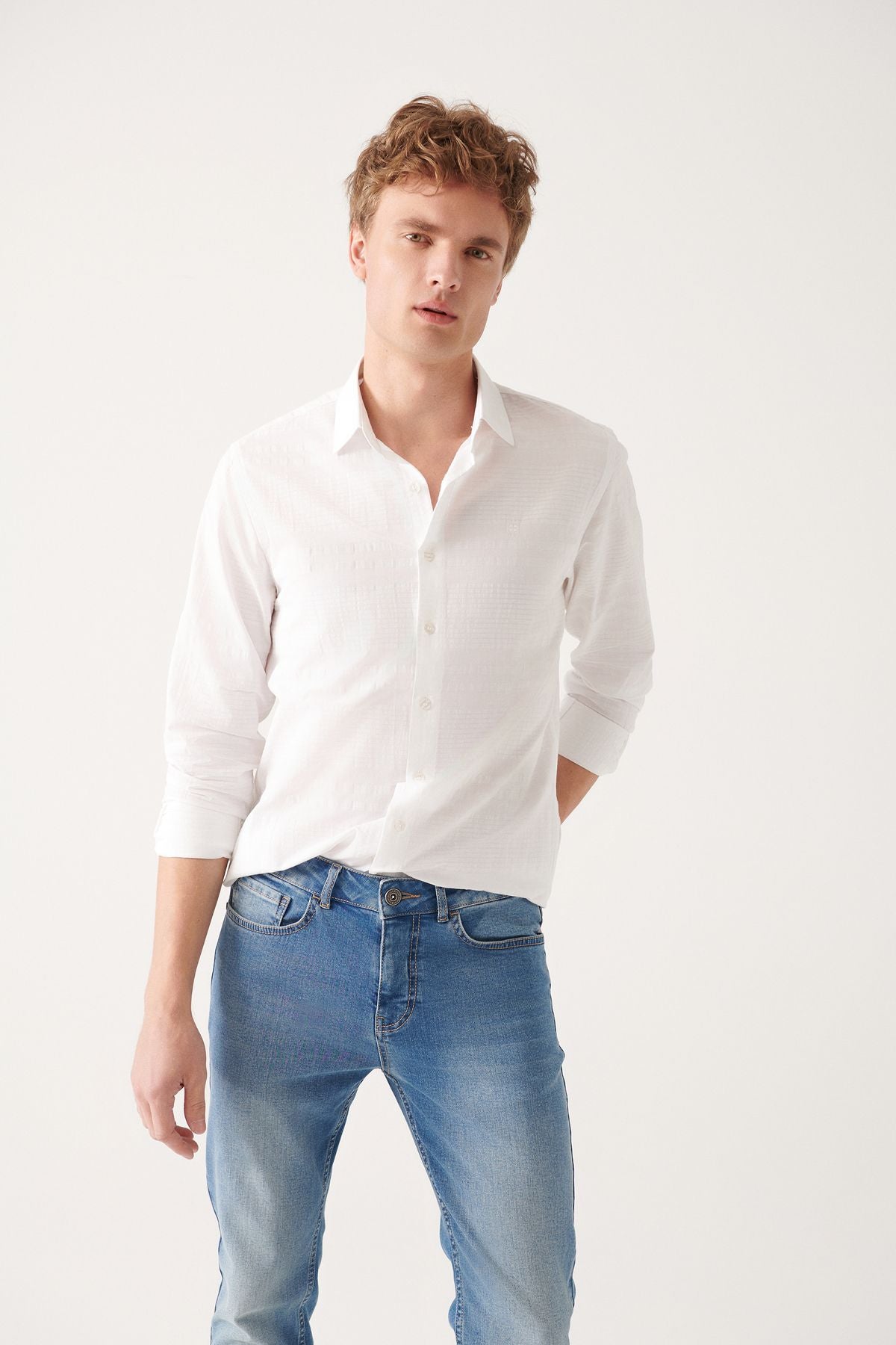 Men's white 100 %cotton textured shirt A31y2061
