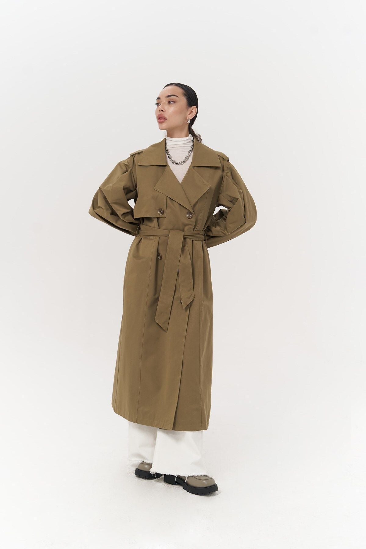 Aubree Haki Oversize trench coat