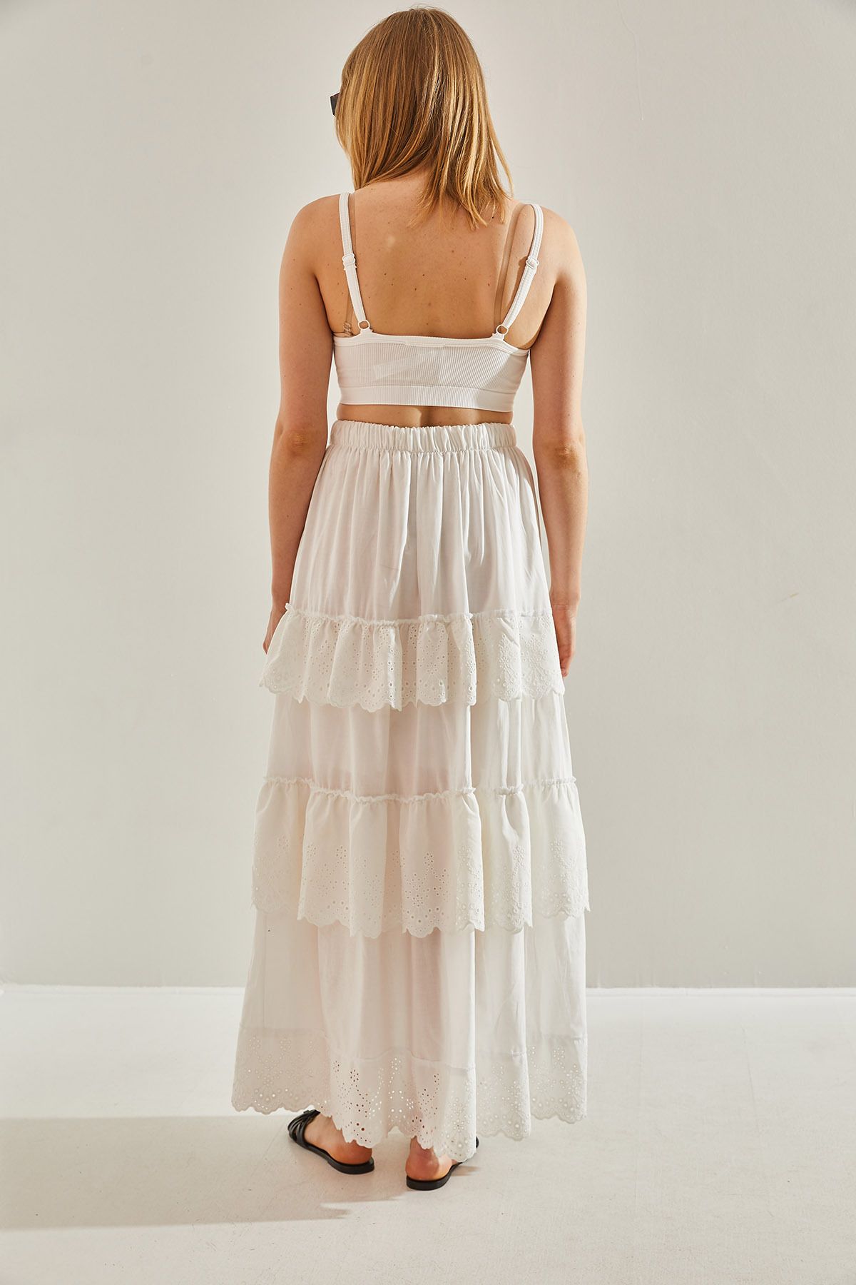 Women's White Organic Cotton authentic frilly skirt 60251035