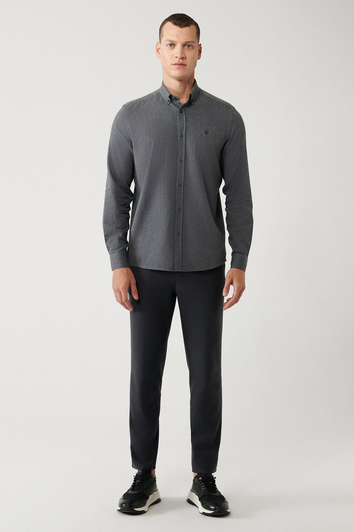 Men's anthracite buttoned collar 100 %cotton shirt B002033