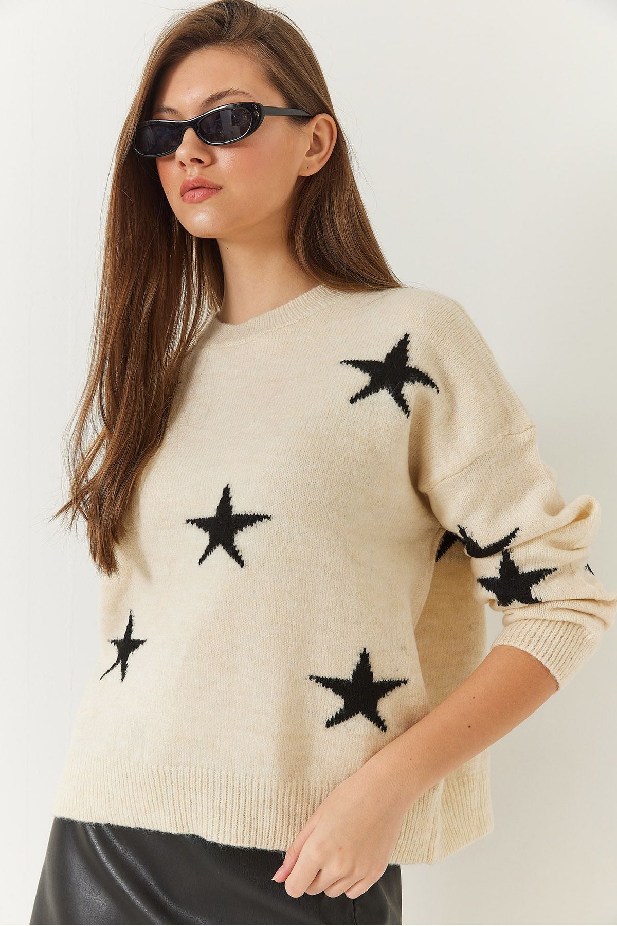 Female Bike collar star patterned knitwear sweater 20247536
