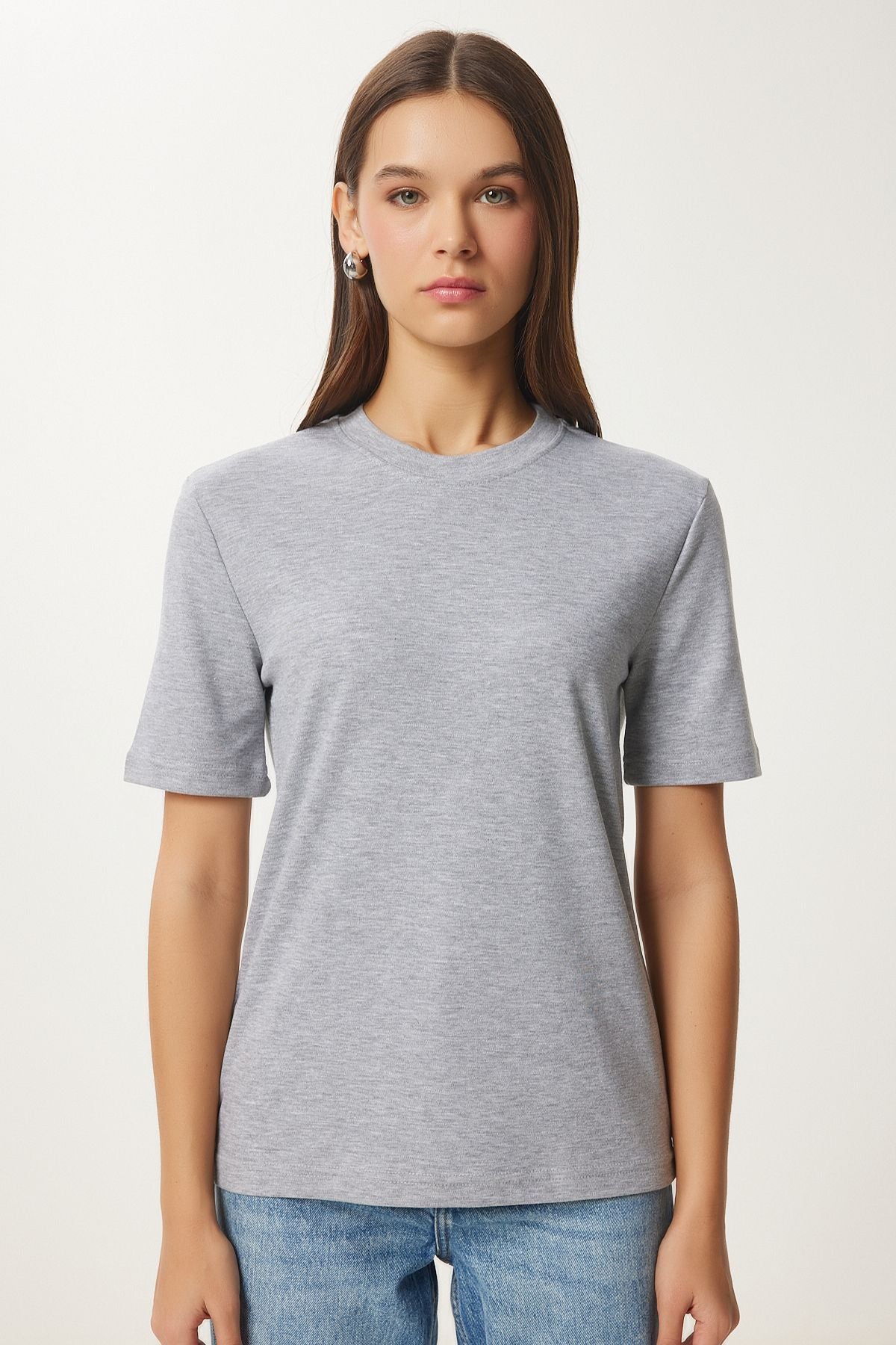 Women's Gray Melanj Cotton Basic Knitting T-Shirt AG00001