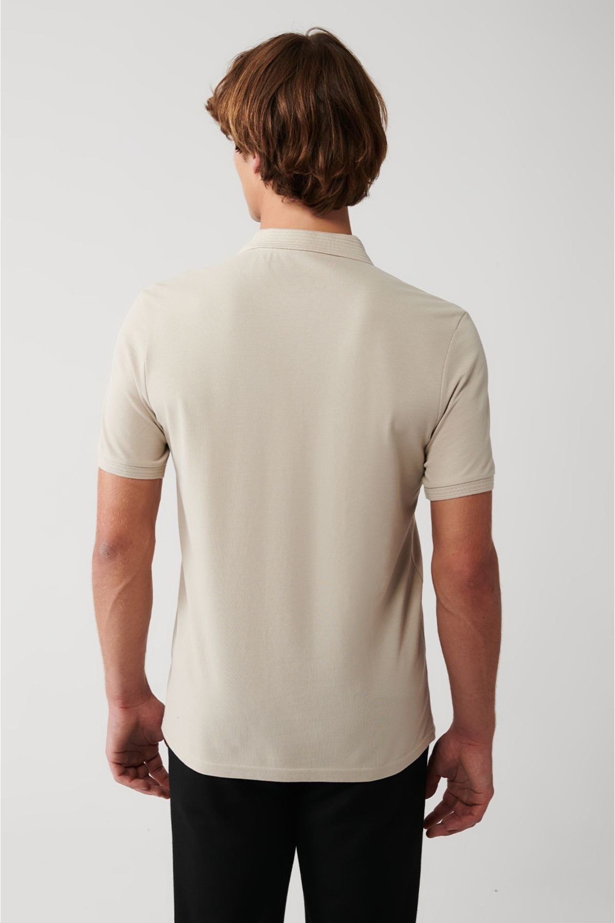 Men's beige 3 button 100 %corn cotton Polo Yaka T-shirt B001027