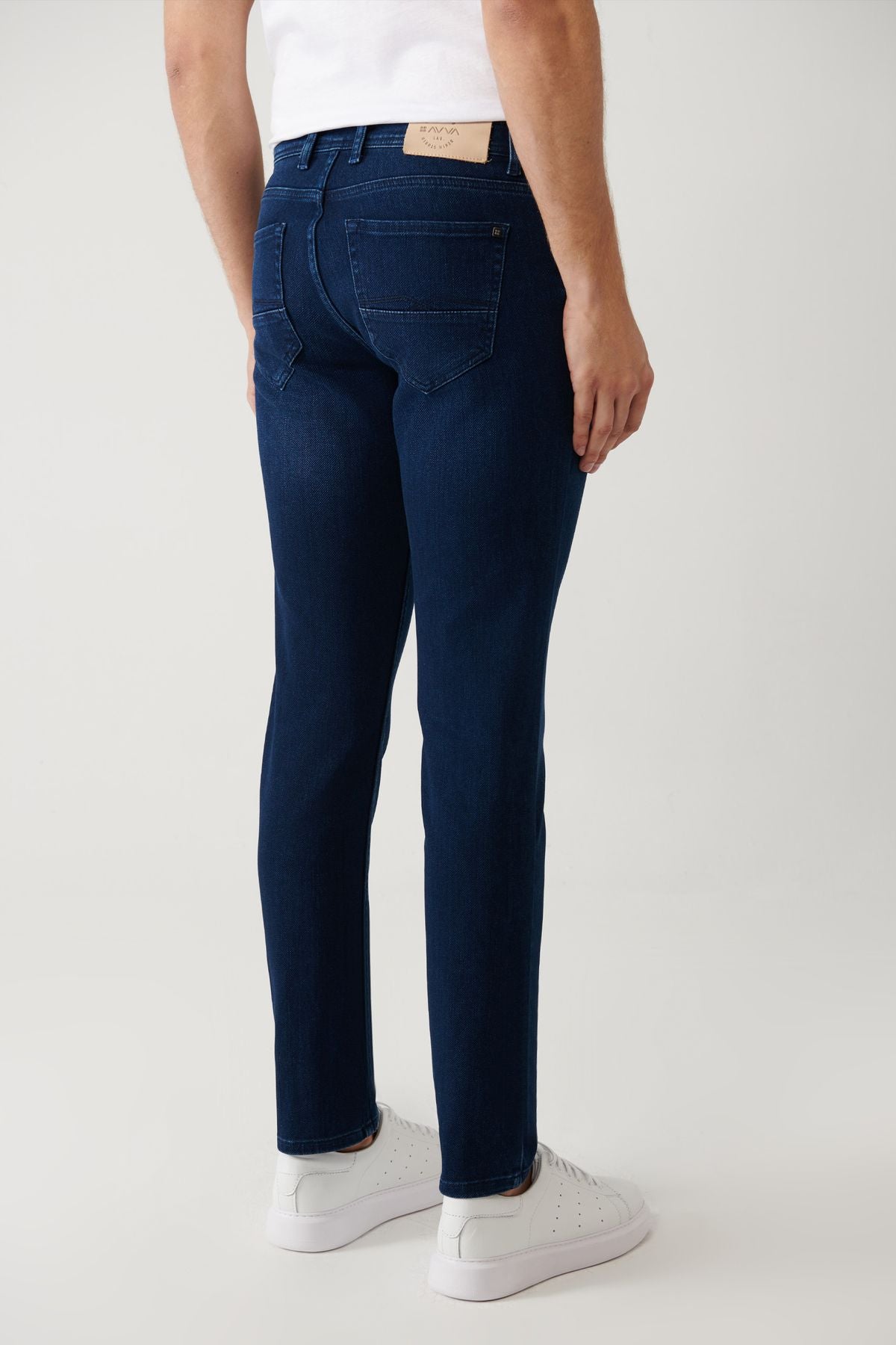 Men's navy blue tubing washing flexible jean pants B003525