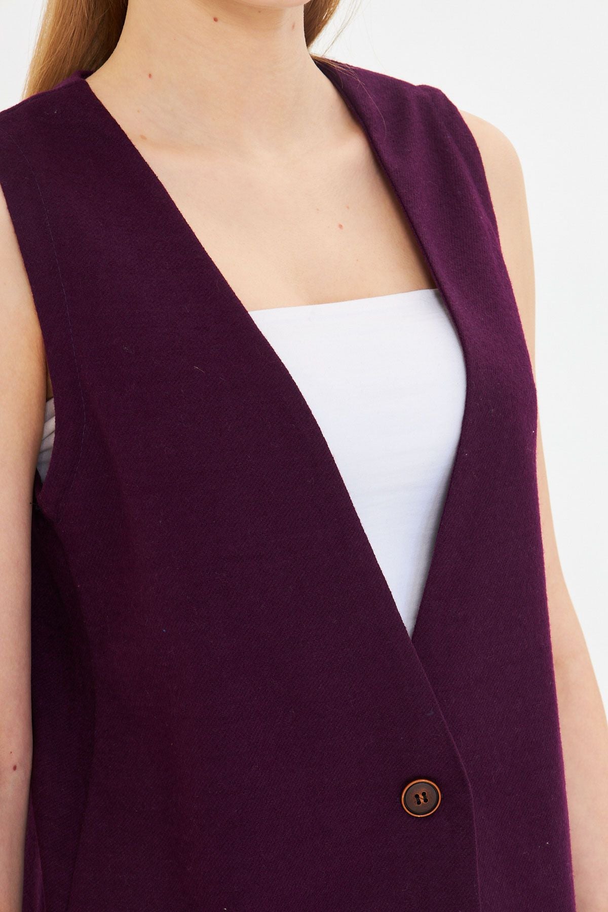 Woman Purple V-Yaka Single button Oversize Patterned Vest ARM-25K001110