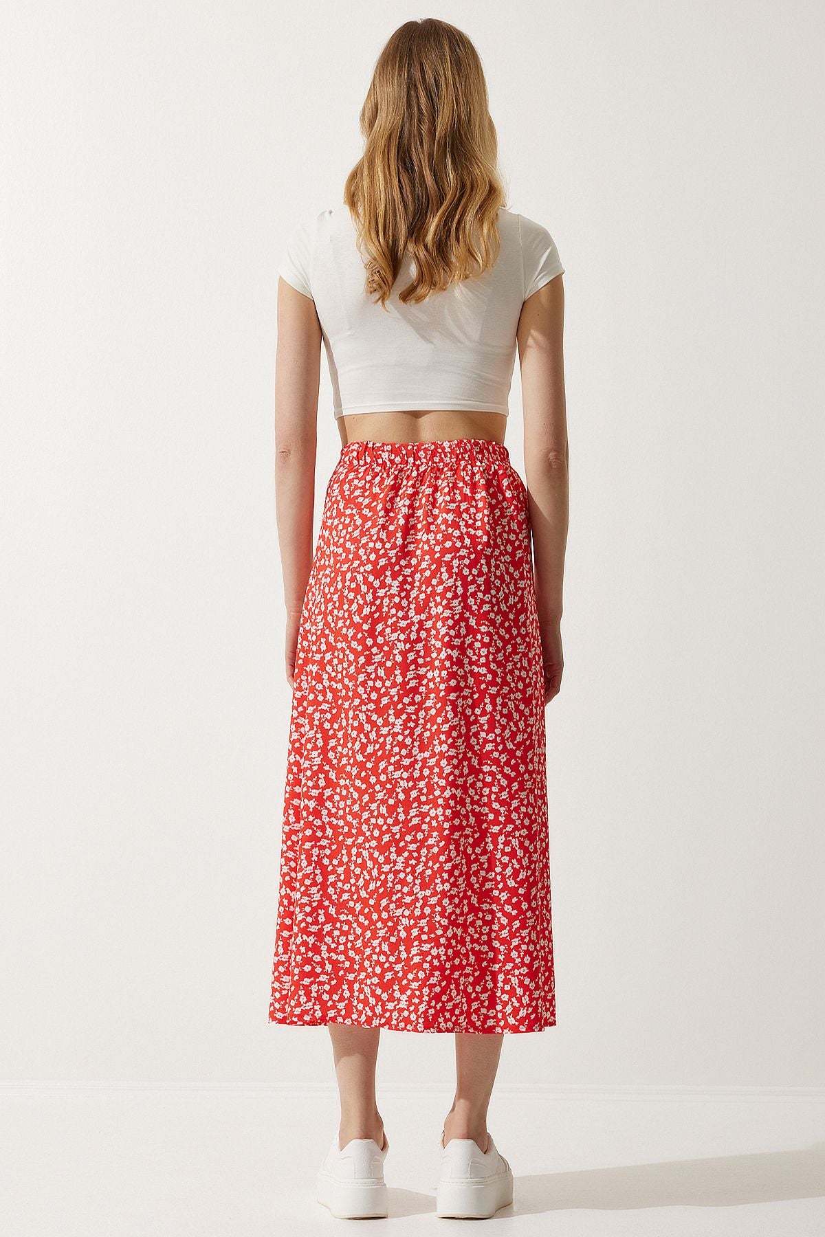 Female Orange Patterned Slit viscose skirt UB00246
