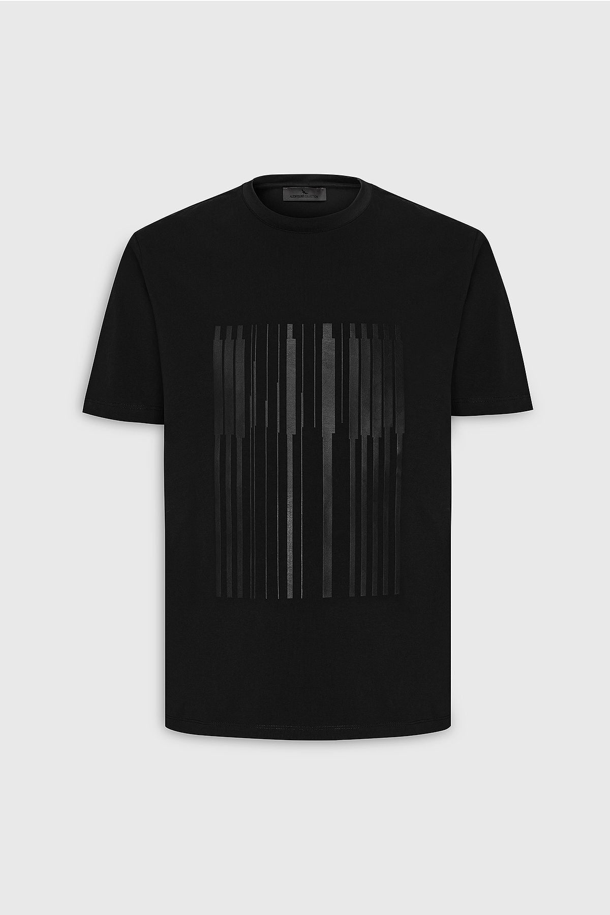 Men's black slim fit narrow cut cotton printed bike collar t -shirt