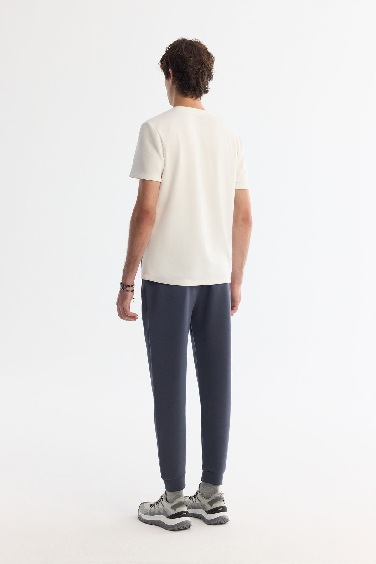 Erkek Ekru Bisiklet Yaka Baskılı Elastan T-shirt A42y1017