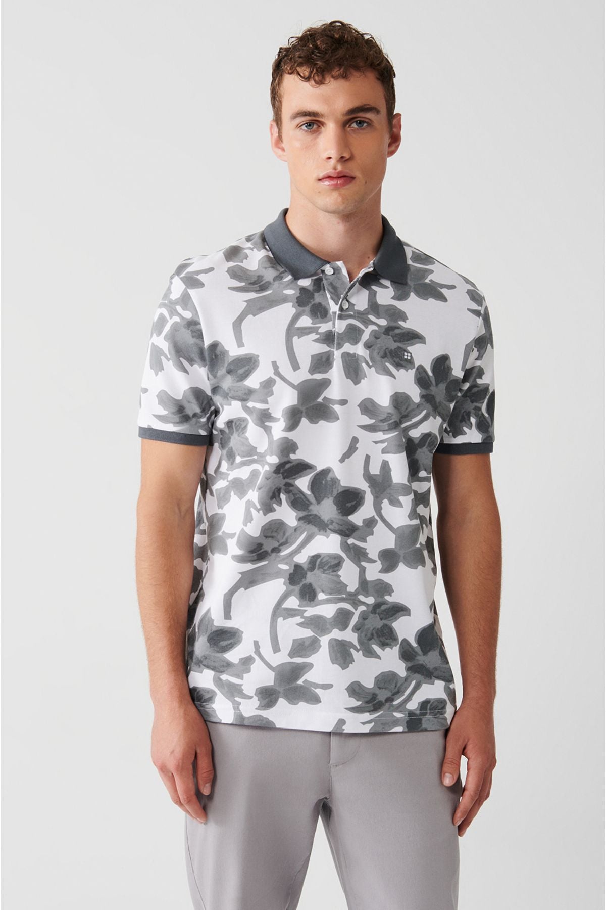 Male Antracite 100 %Cotton Printed 2 Button Polo Yaka T-shirt A31y1160