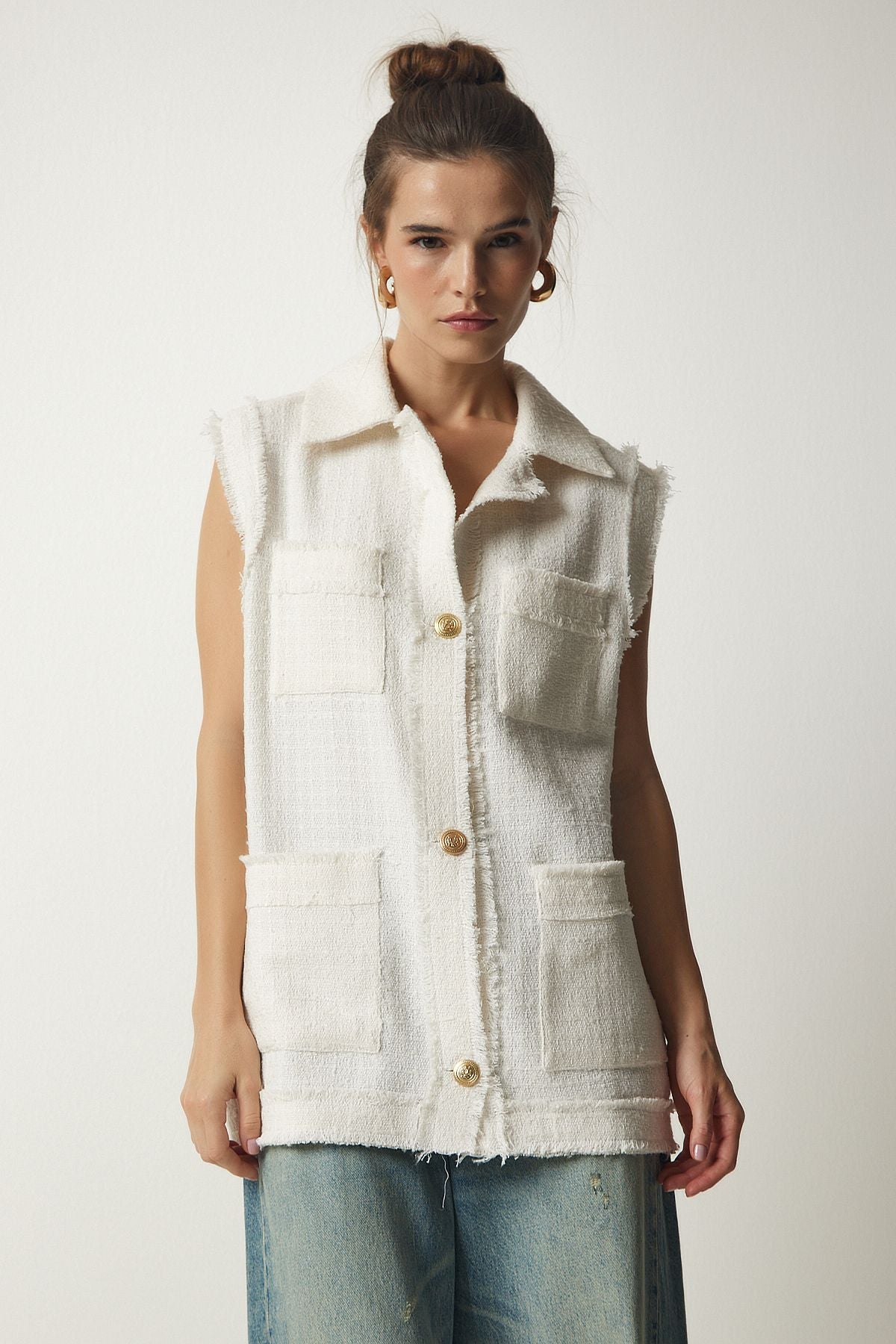 WOMEN'T CREAM TEXUAL LRUST TEXTED VEST WF00050