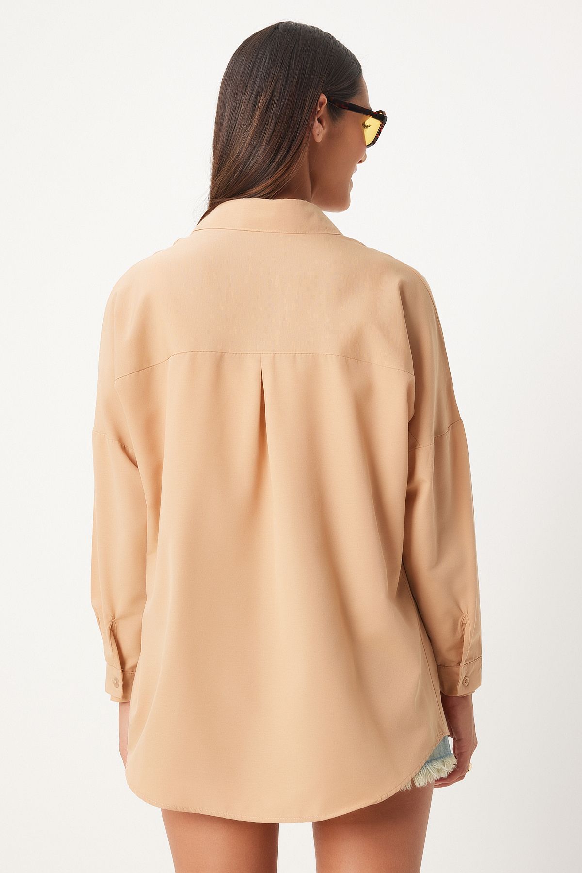 Woman Open Biscuit Oversize Long Basic Shirt DD00842