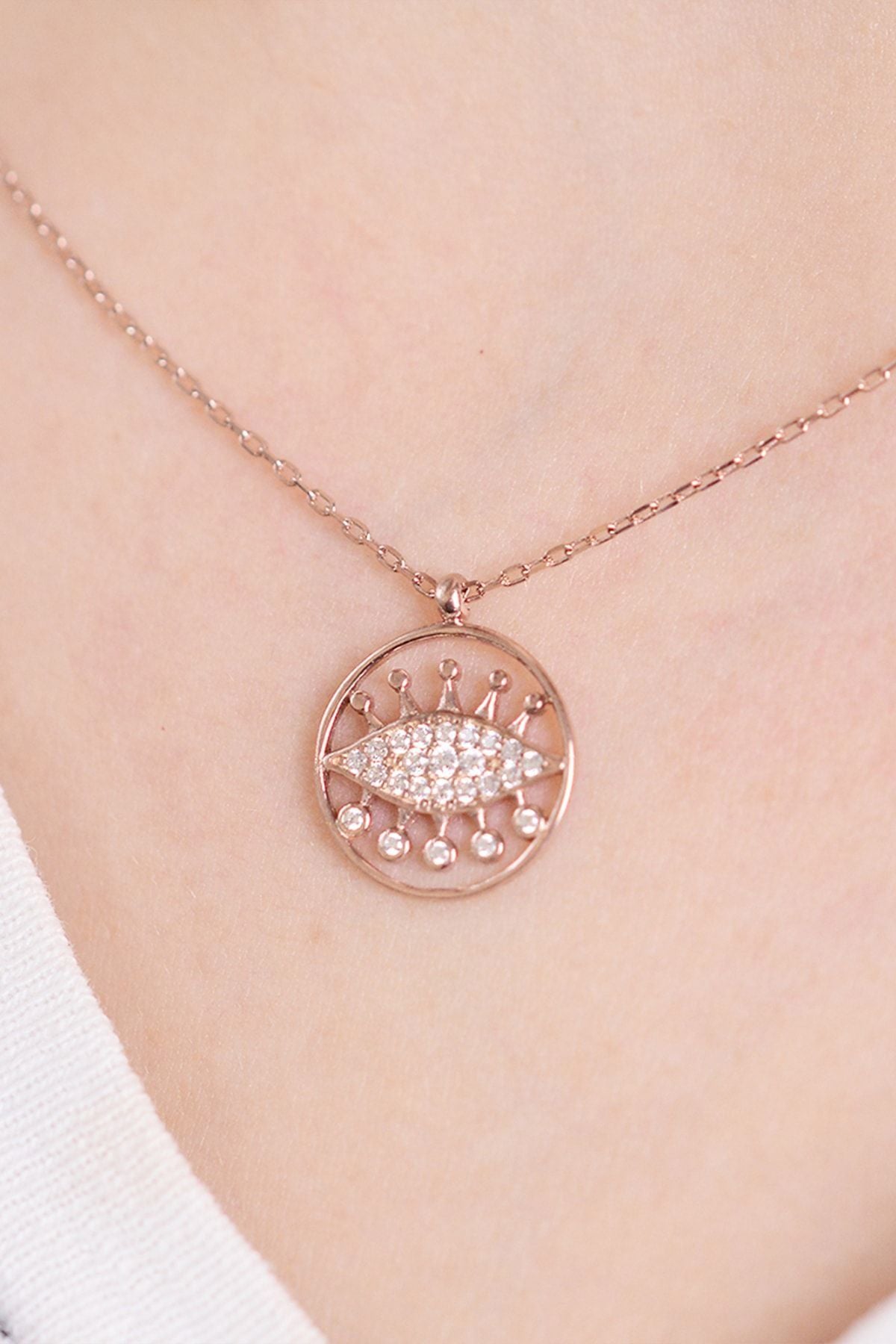 Eye with evil eye 14 k rose gold -plated women's necklace