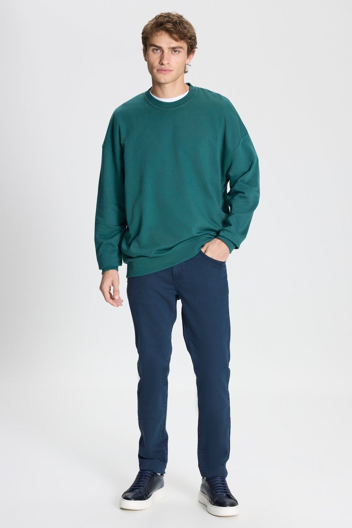 Men's Dark Green Oversize plenty of cuts 3 IP bicycle collar cotton sweatshirt