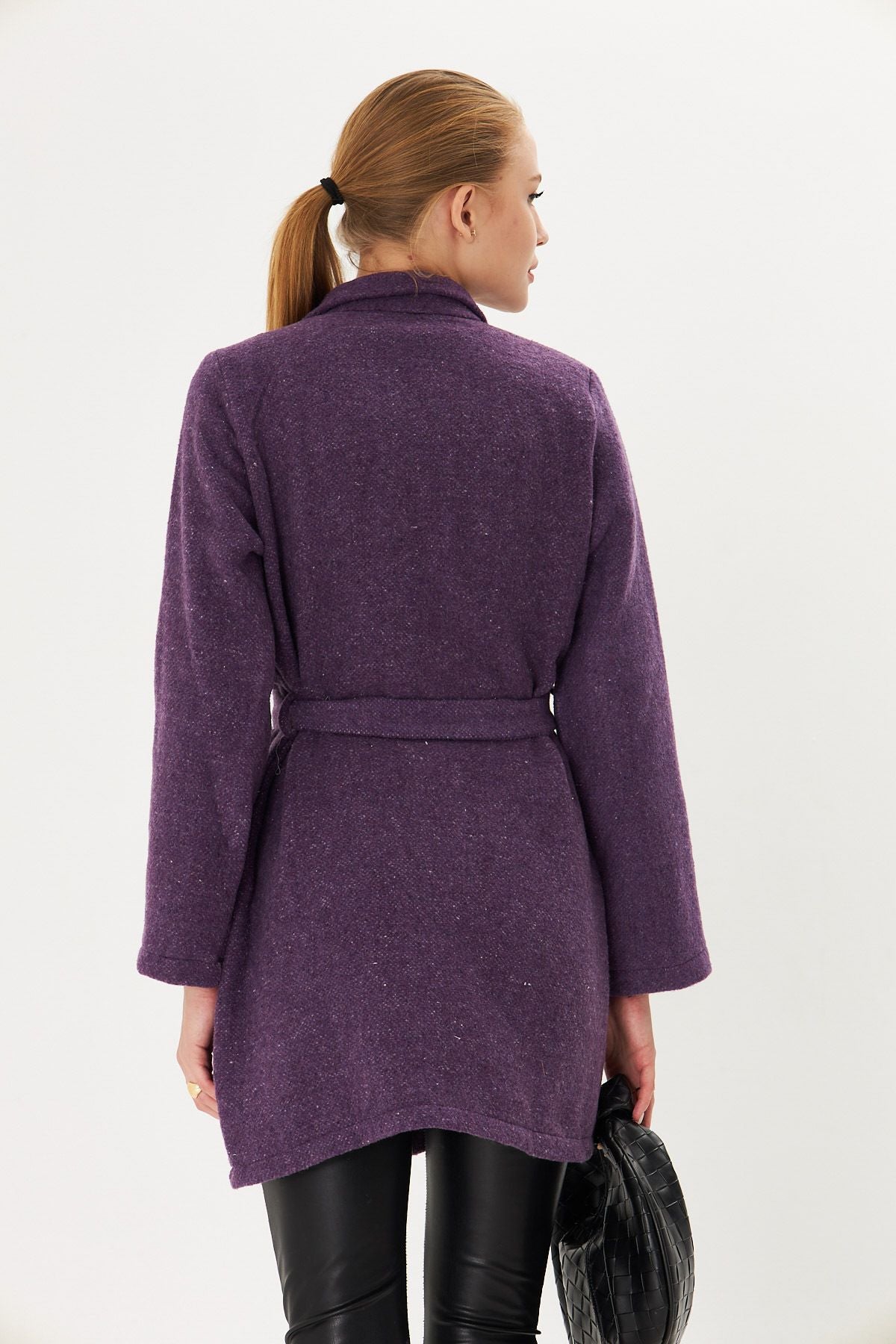 Female purple men's collar pocket belt coat Arm-25k001053