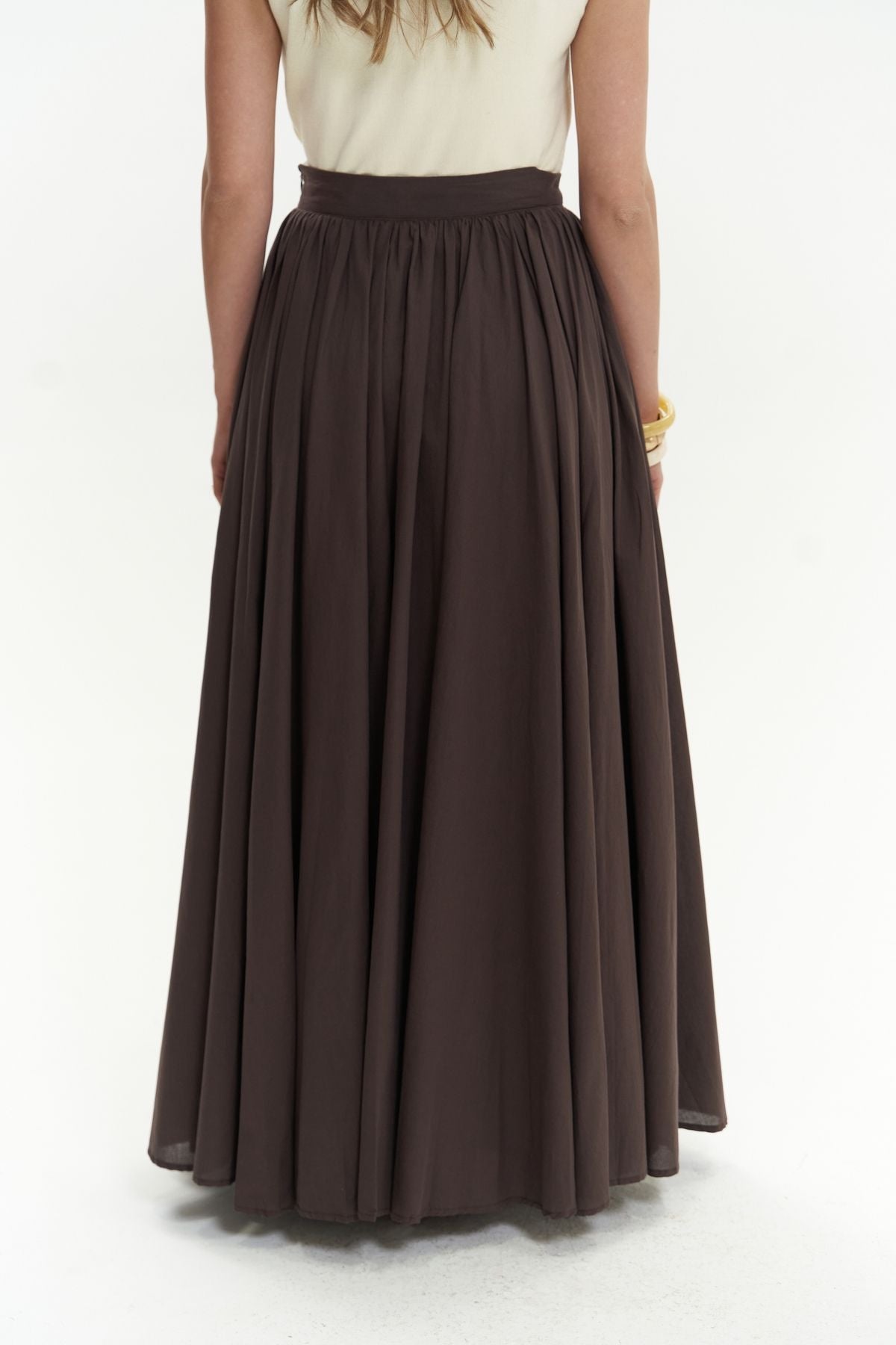 Faylinn Pleated Long Coffee Skirt