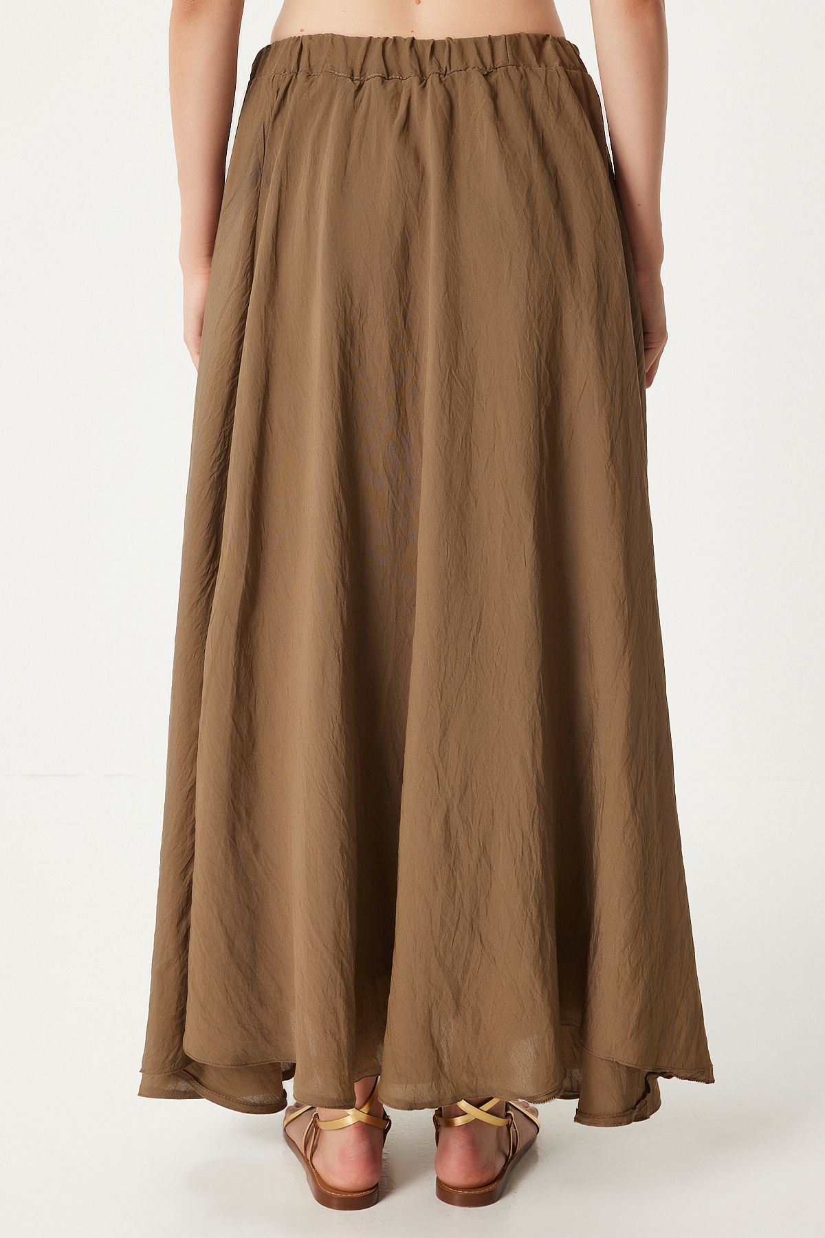 Women Khaki Flax Long Skirt with Linen Mixed DP00209