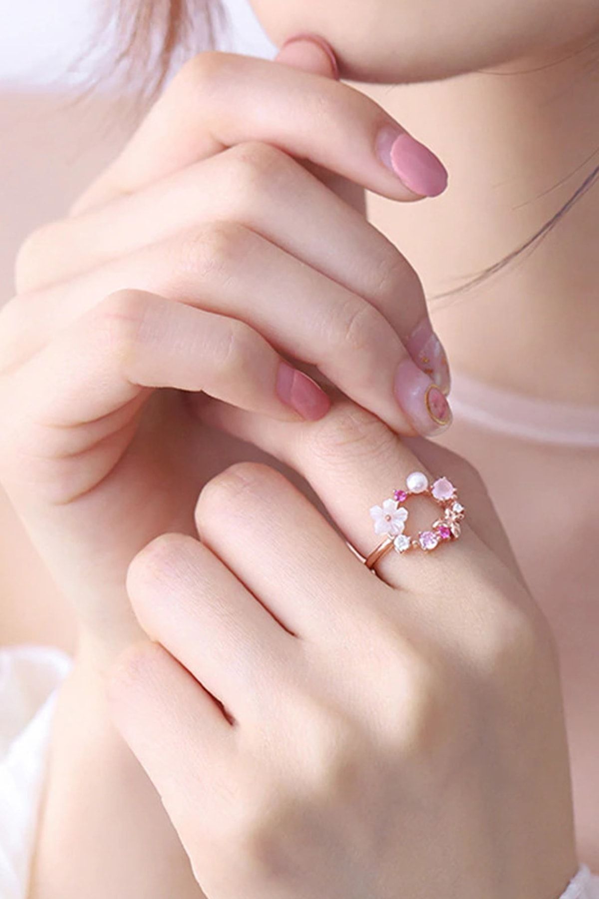 Orchid and Colorful Stone 14k Rose Gold Plated Woman Ring