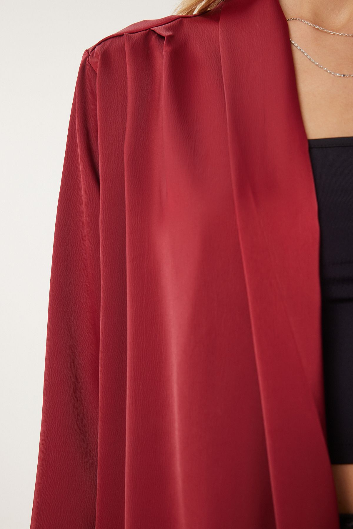 Female Bordeaux Shawl Neck Set Satin Surface Jacket MC00291