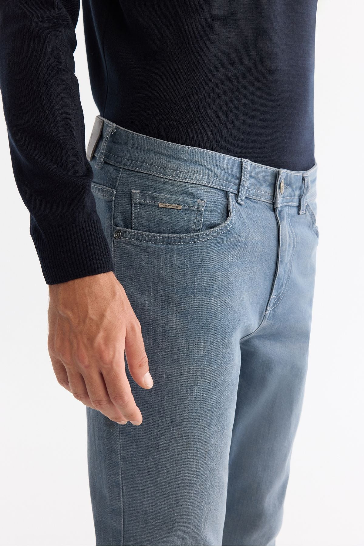 Men's Blue Obedness Washing Flexible Jean Pants A42Y3505