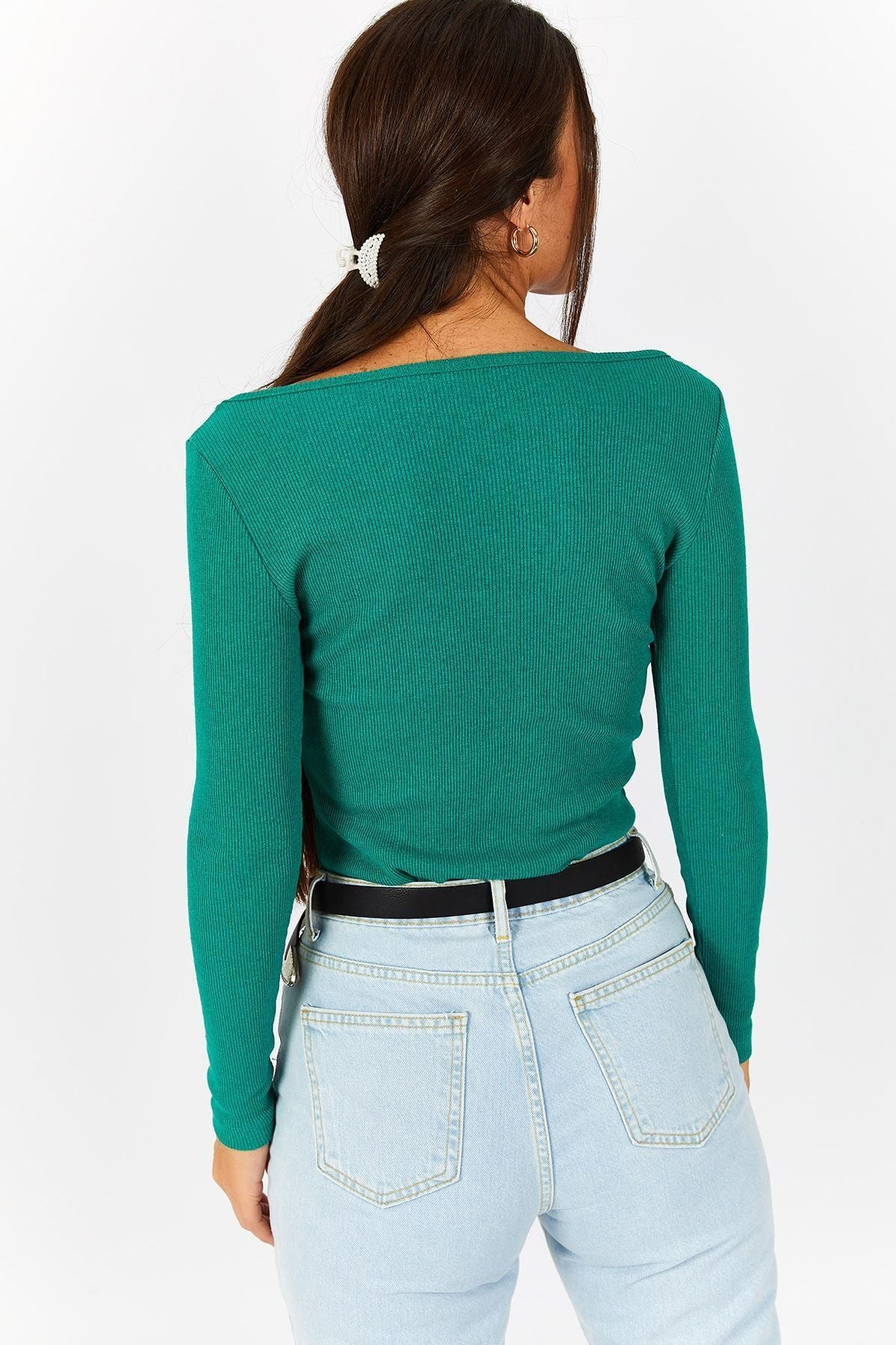 Female green chest window with six snaps cashcore blouse ARM-22Y124028