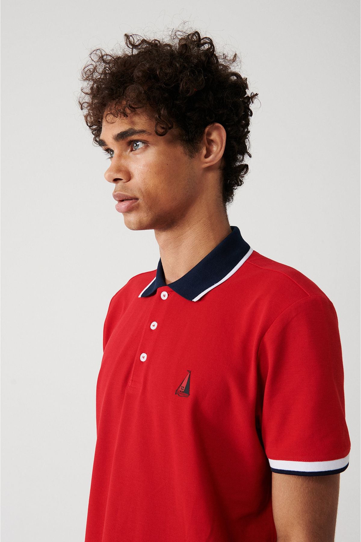 Male Red 100 %Cotton Marinated Polo Yaka T-shirt A31y1189