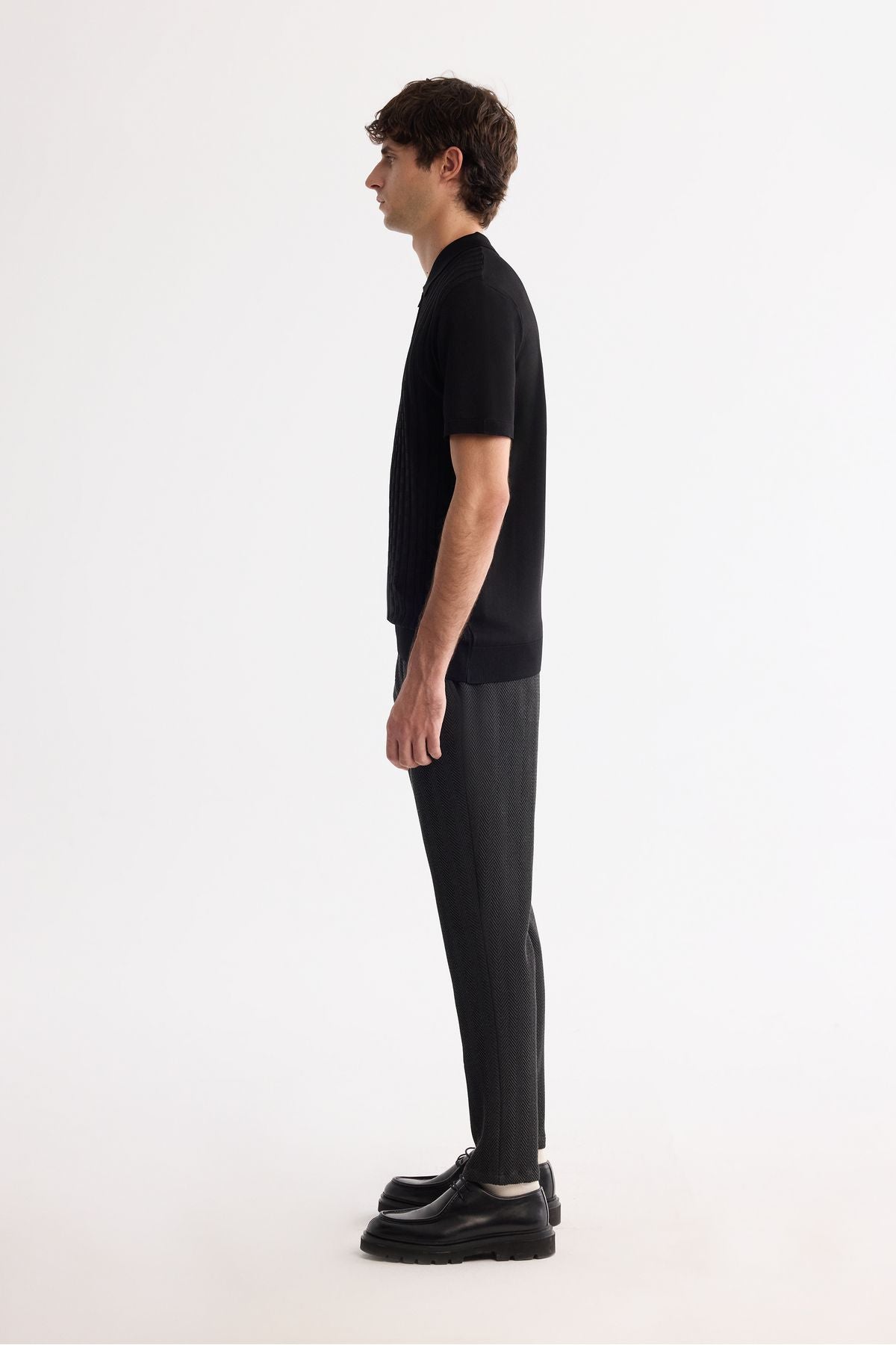 Men's Black Polo Yaka Zipper Rayon Triko T-Shirt A42y5128
