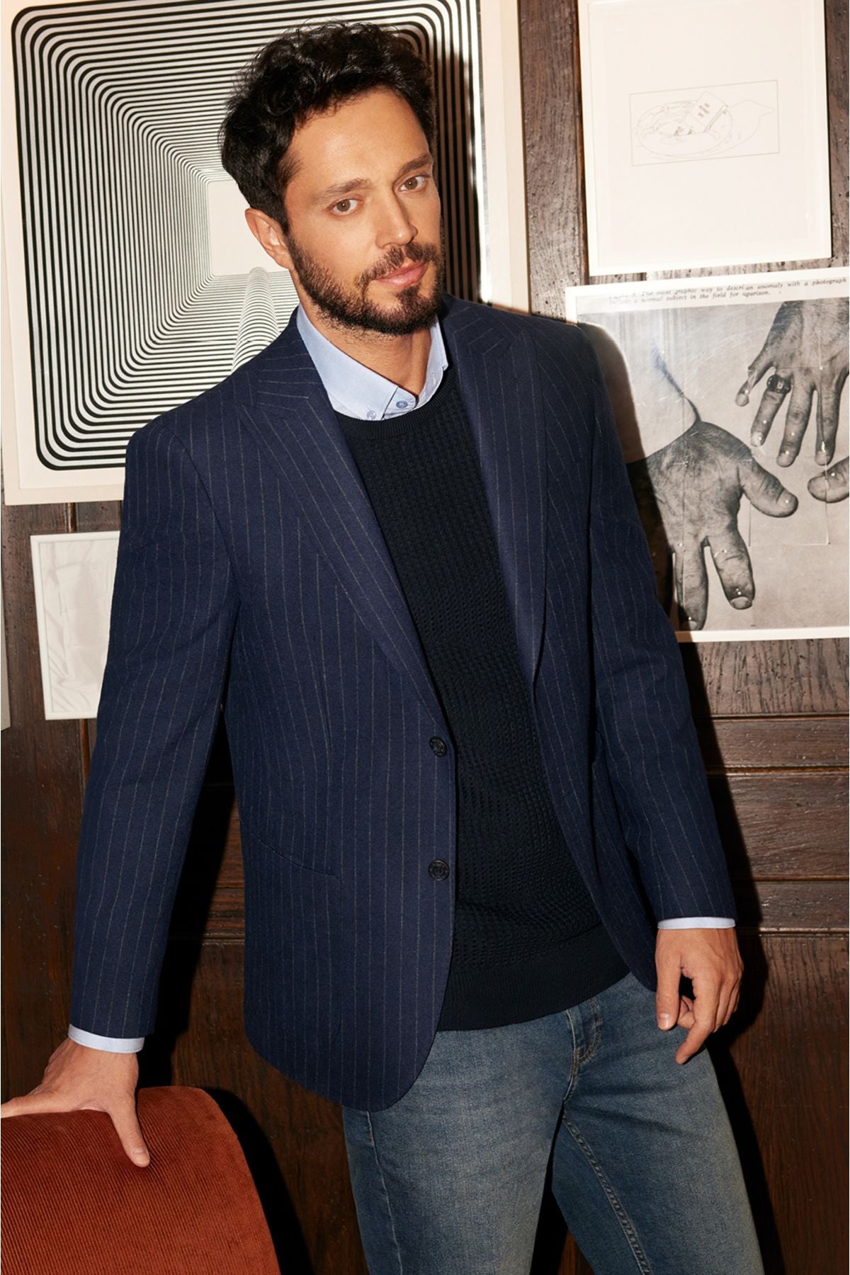 Men's blue button collar easily ironed cotton Oxford Shirt E002000