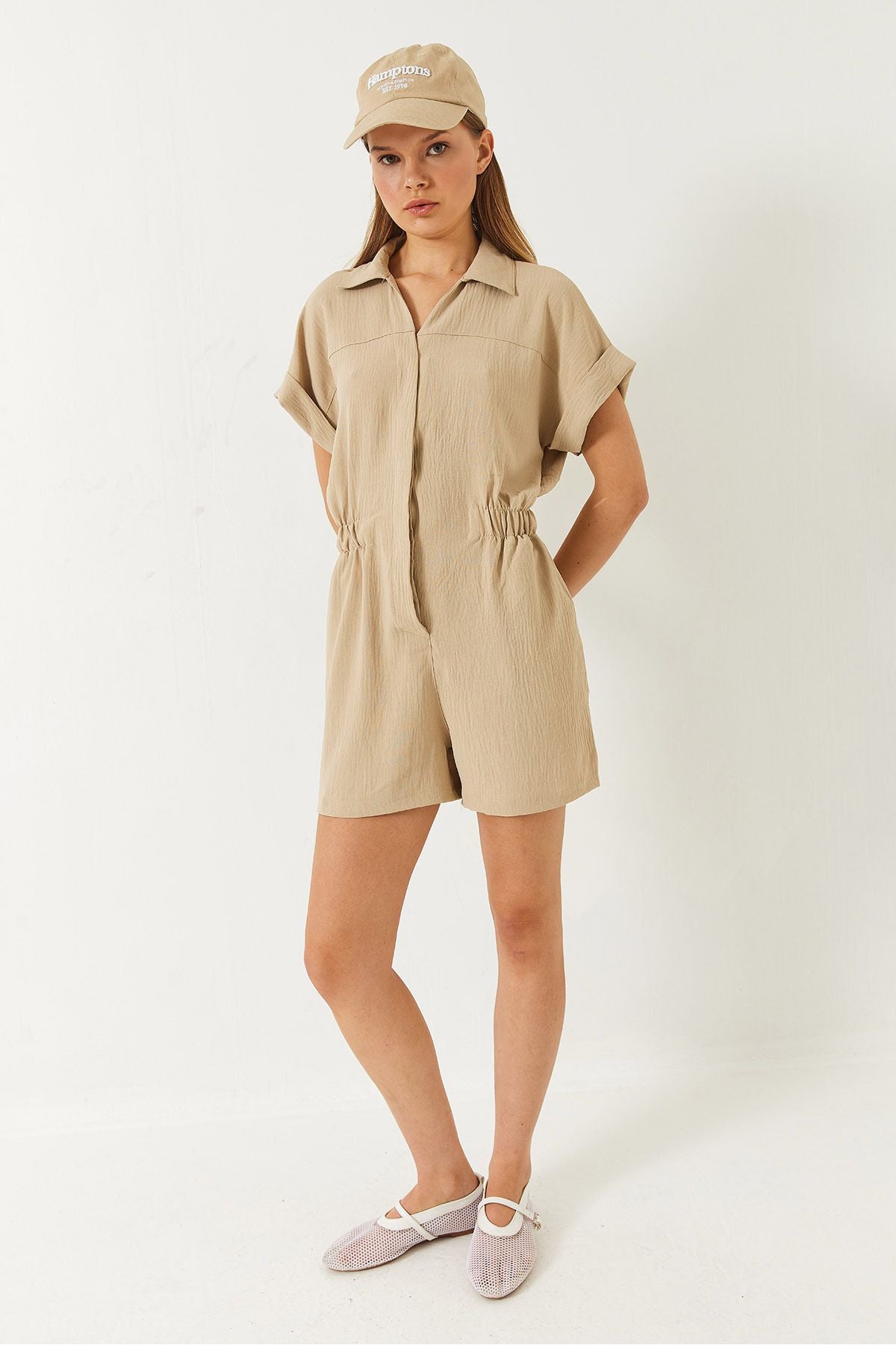 Women's Waist Tulum with Short Sleeve Short Shorted Short