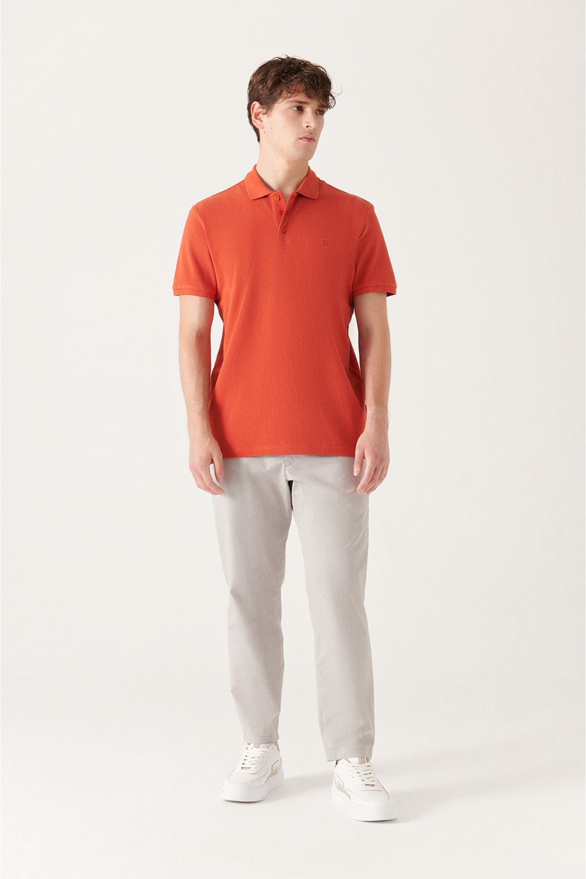 Men's Dark Orange 100 %Cotton Cool Polo Yaka T-Shirt E001004