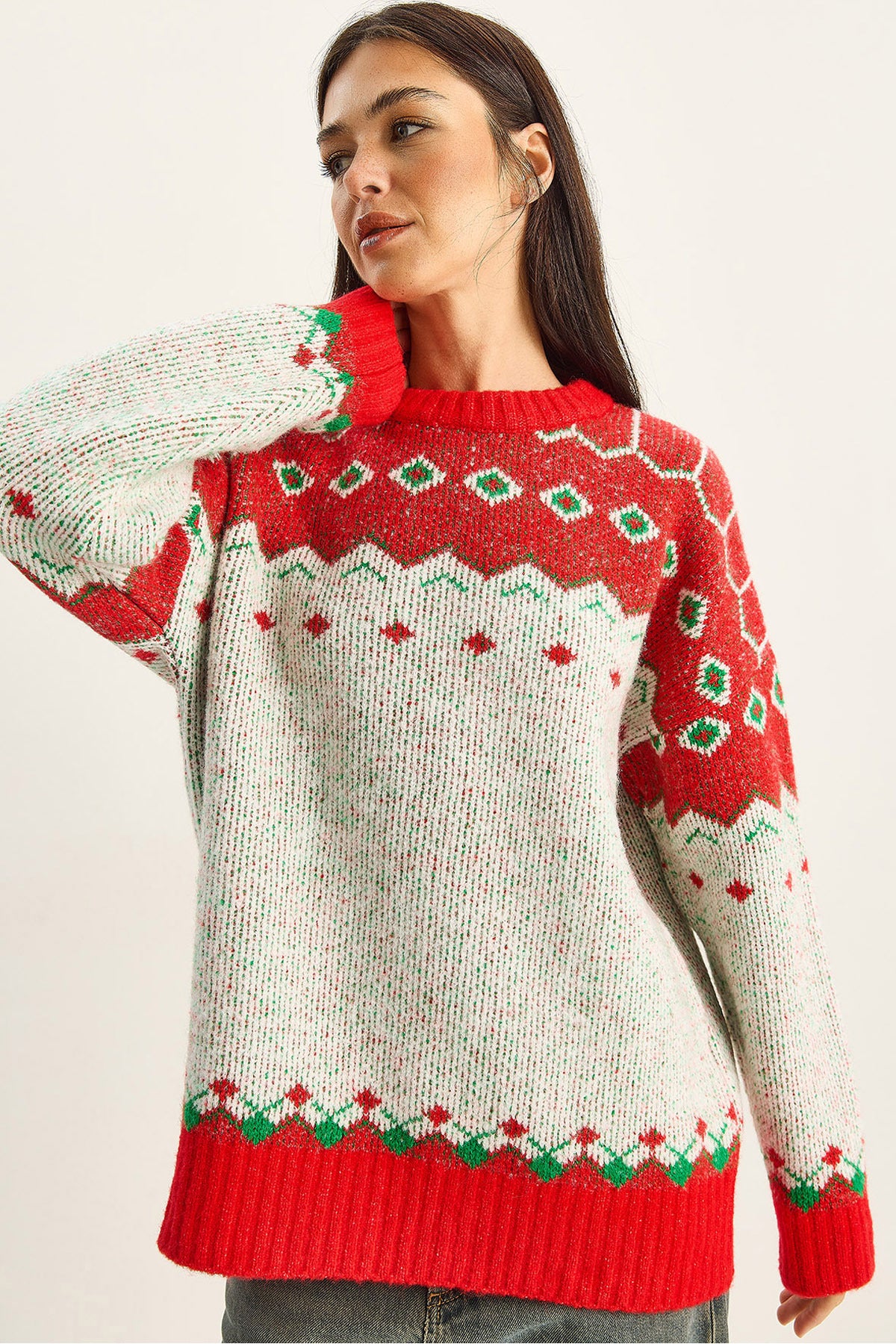 Women's Patterned Oversize Knitwear Sweater TK251157 60283805