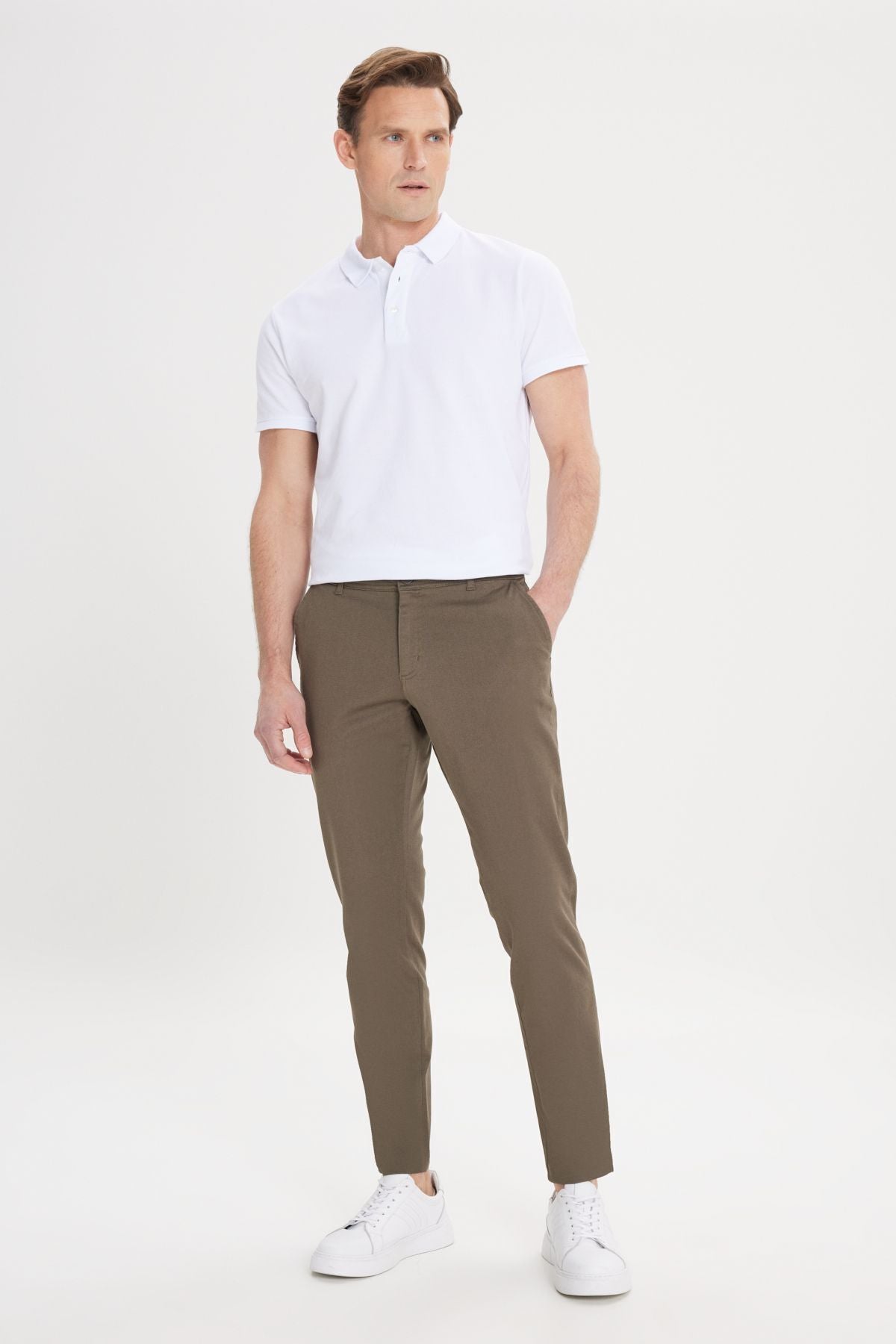 Men's Khaki Slim Fit Narrow Cut Cotton Side Pocket Flexible Chino Pants