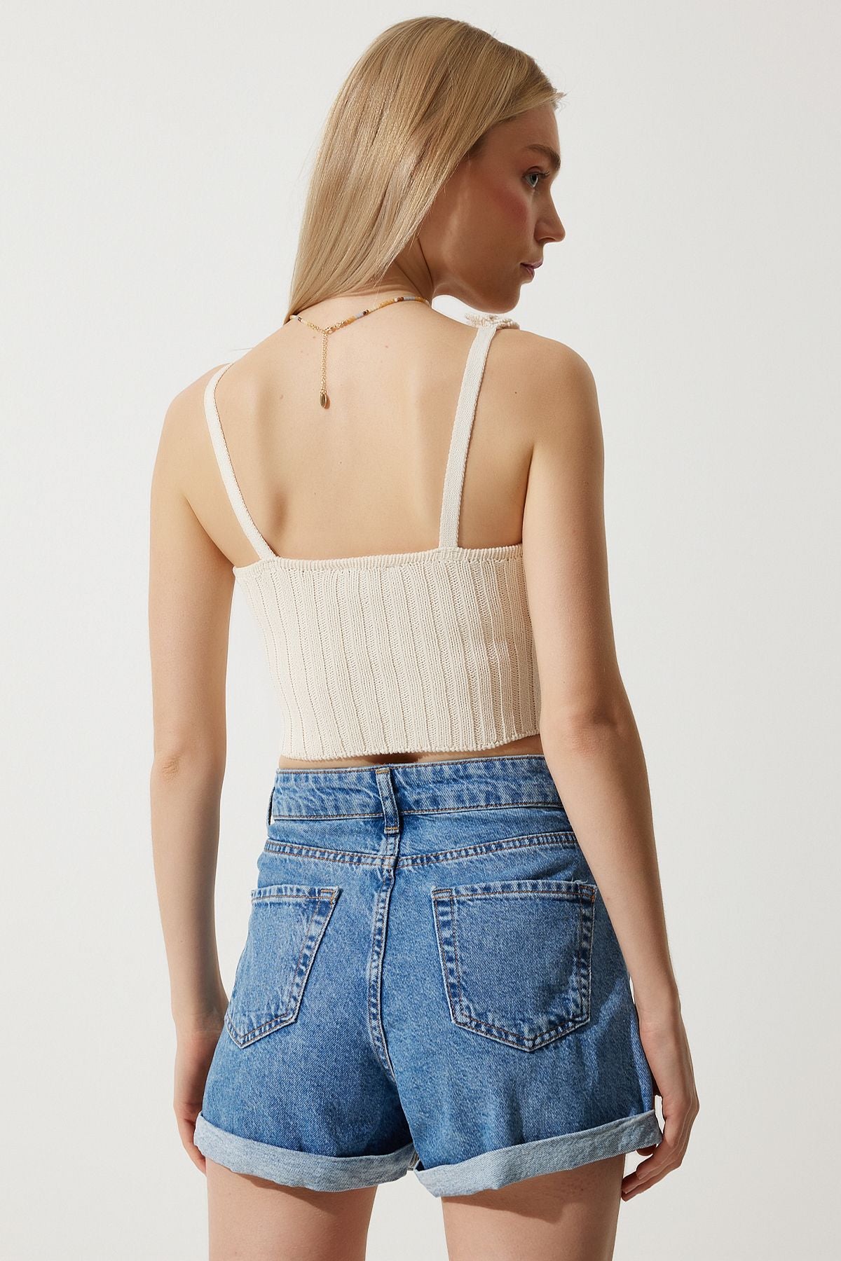 Women's Cream Flower Hanger Crop Knitwear blouse Av00037