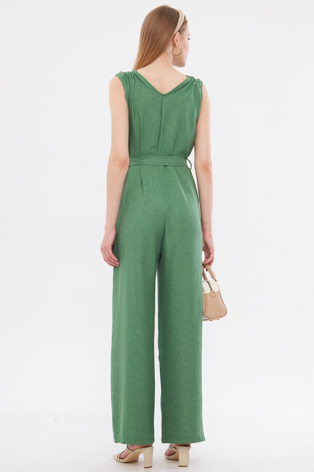 Female green cruiser collar shoulder tire detailed back V-belt long overalls Arm-24y001049