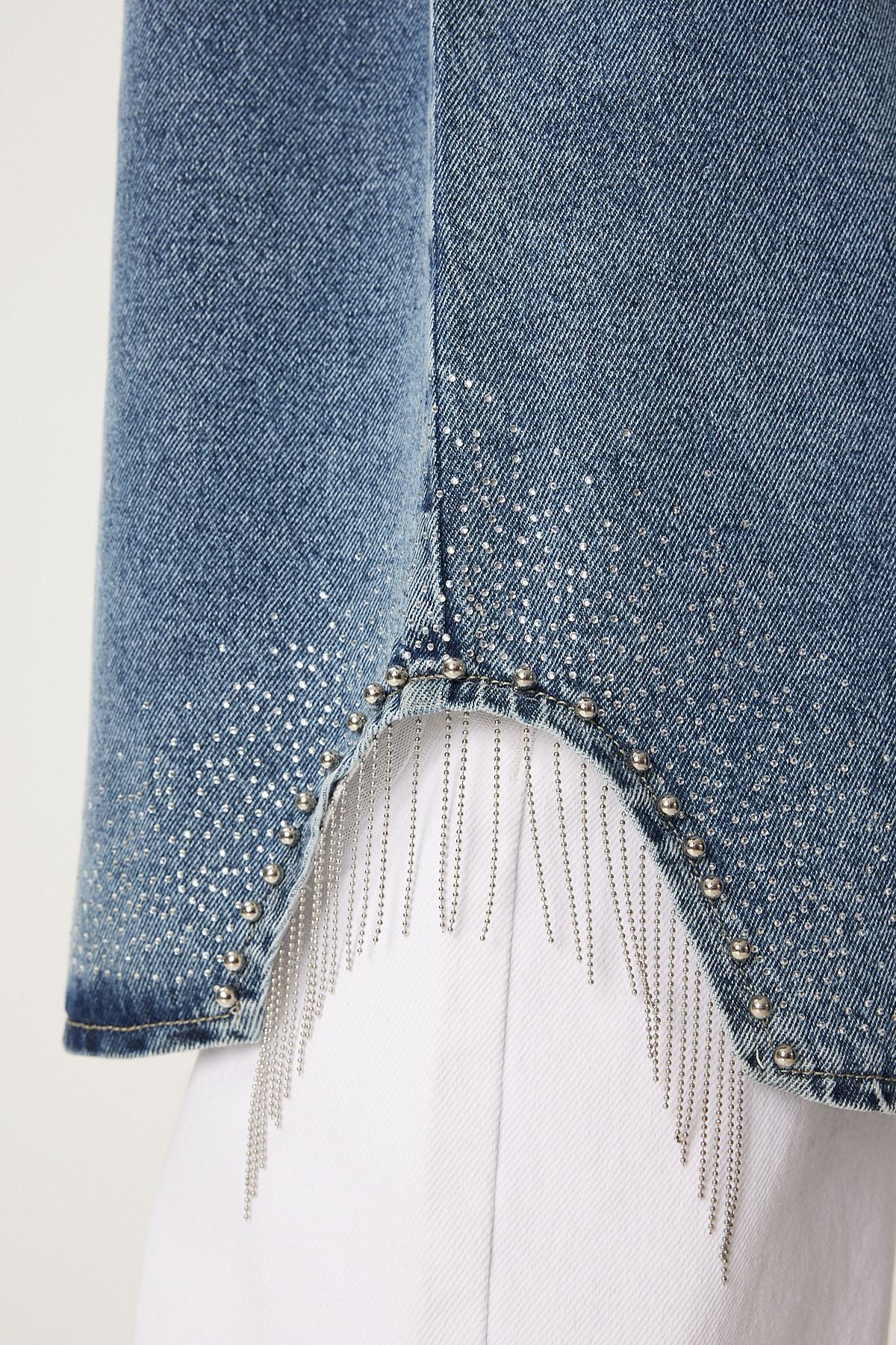 Woman Light Blue Chain Detailed Oversize denim jacket es00169