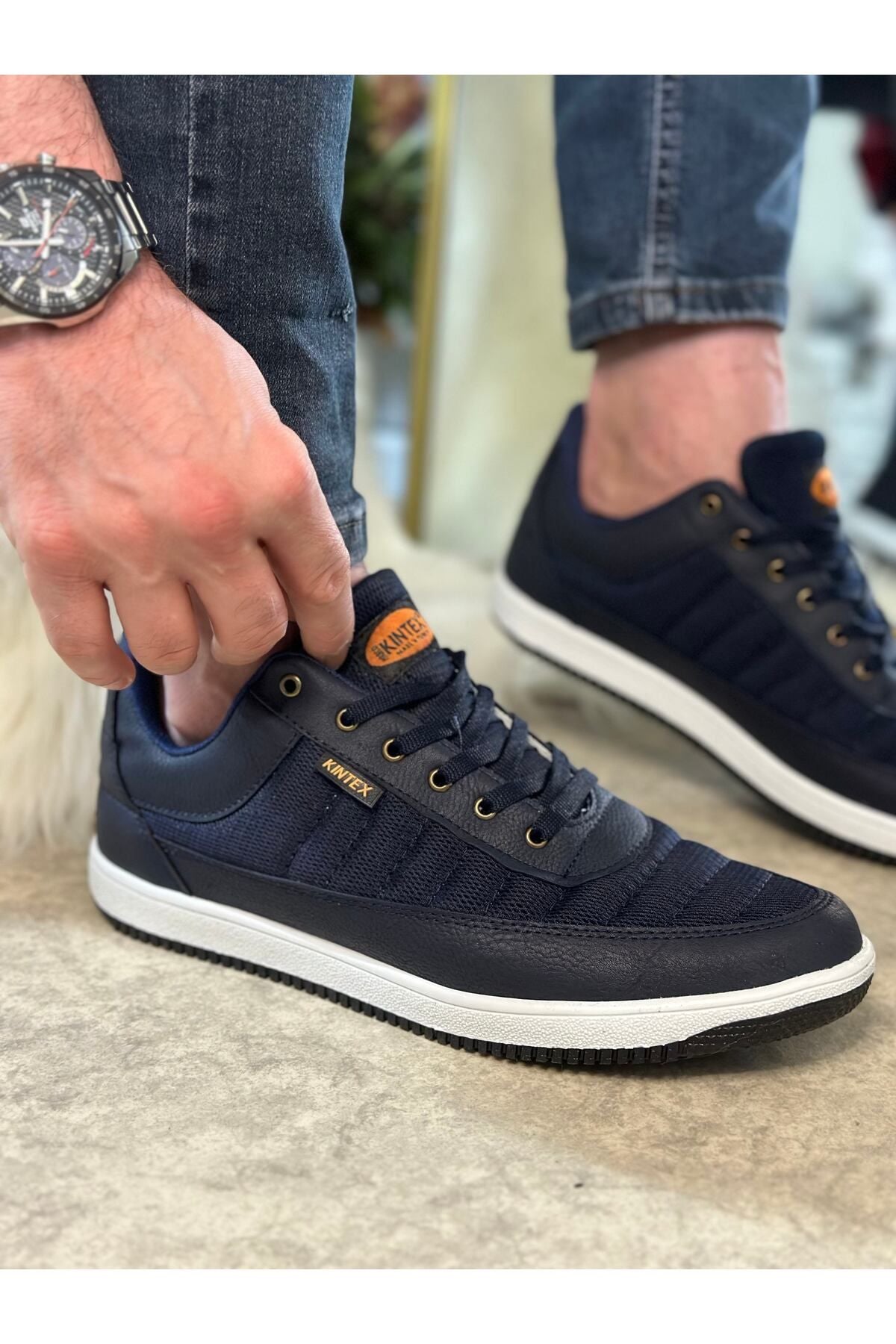 Men's daily breathing comfortable laced light sneaker navy blue sneakers 014