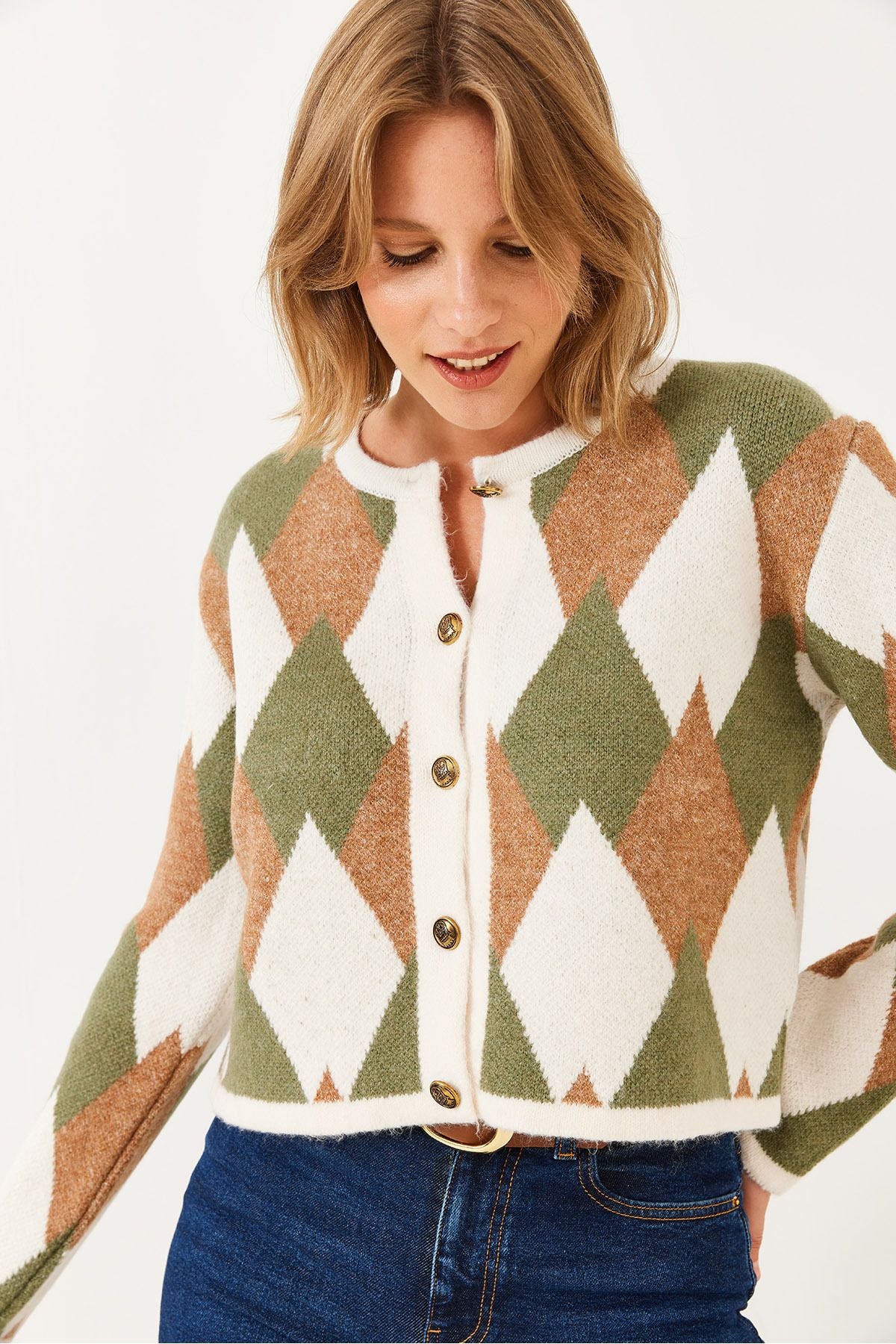 Women's baklava patterned knitwear cardigan