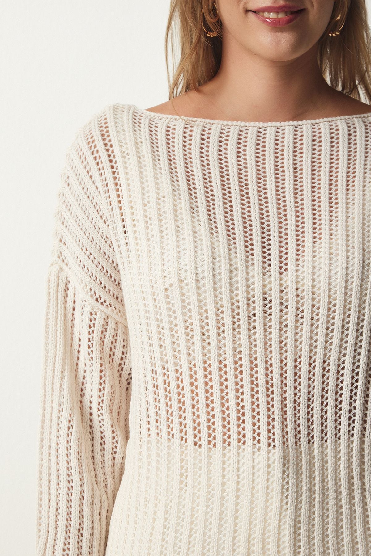 Women's Cream Kayak Yaka Occupational Knitwear Sweater YU00008