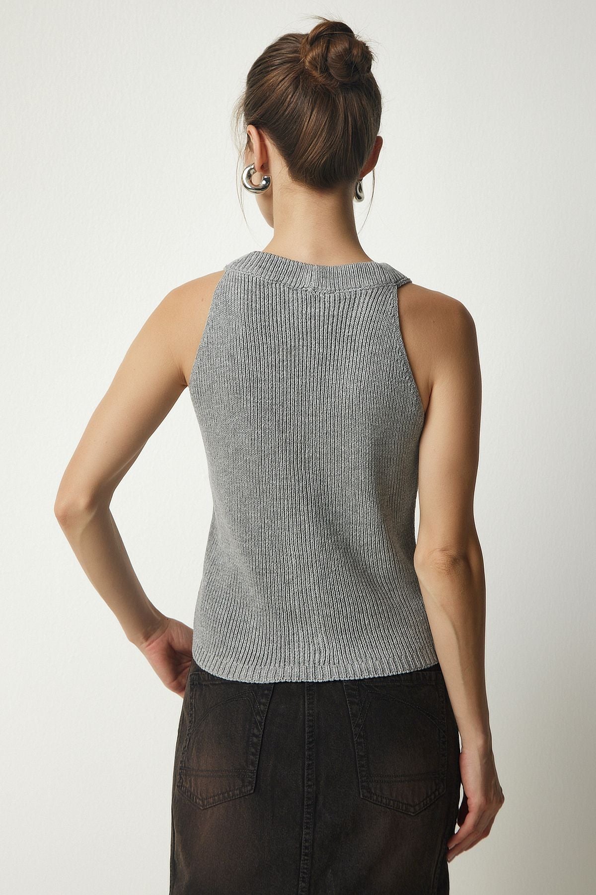 Women's Gray Weightshow Button Triko Vest FN03118